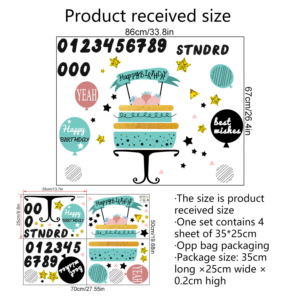 Birthday Party Wall Decals - Cute Cake & Balloon Stickers for Room Decor - Perfect for Kids Bedroom, Nursery, and Party Backdrop