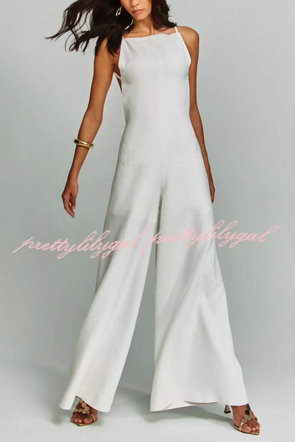Kelso Linen Blend Square Neck Pocketed Backless Wide Leg Jumpsuit for Women | Summer Beach Vacation Outfit | Boho Chic Fashion | Casual Wear & Party Dress