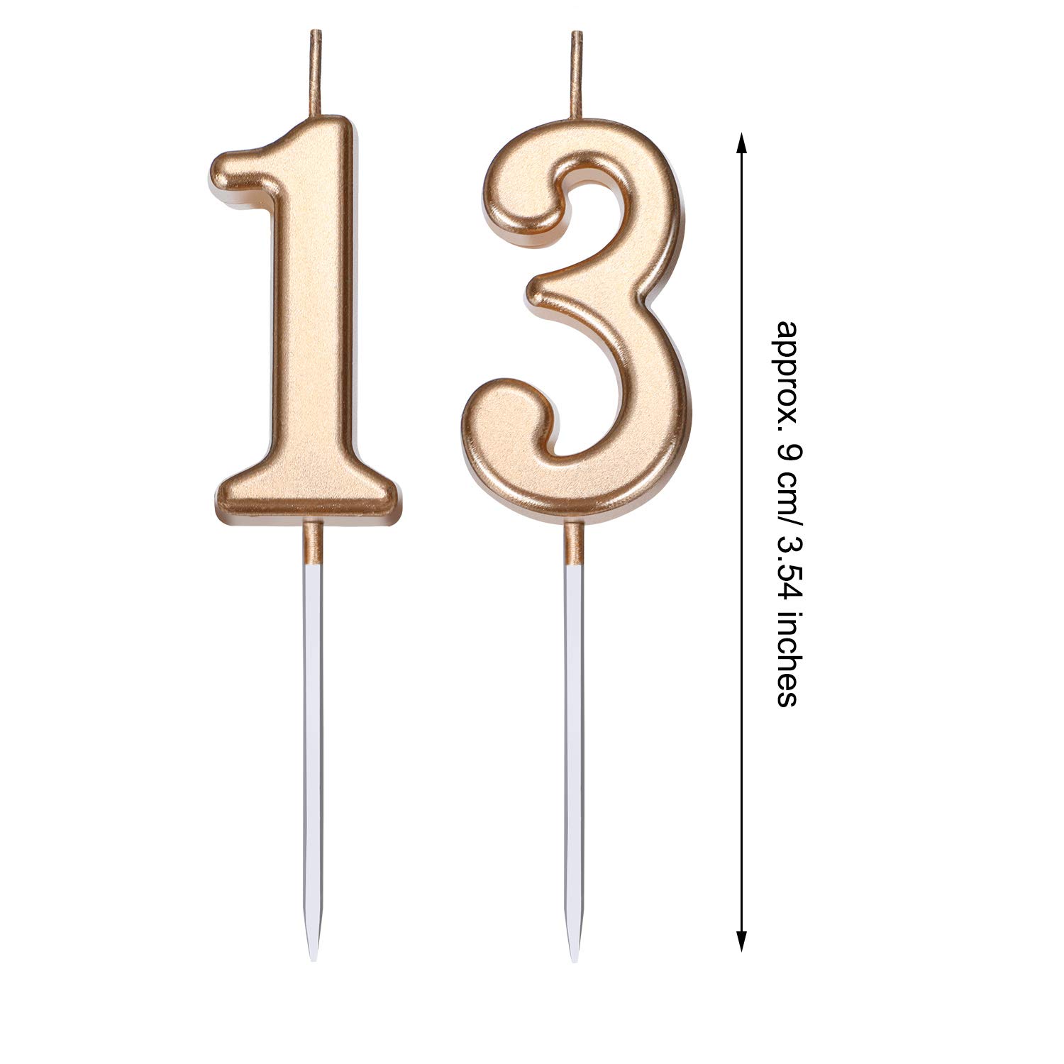 13th Birthday Cake Candles - Number Candles for Happy Birthday, Wedding & Anniversary Decorations - Champagne Gold (3.54 Inches) - Perfect for Birthday Parties, Wedding Cakes & Celebration Favors