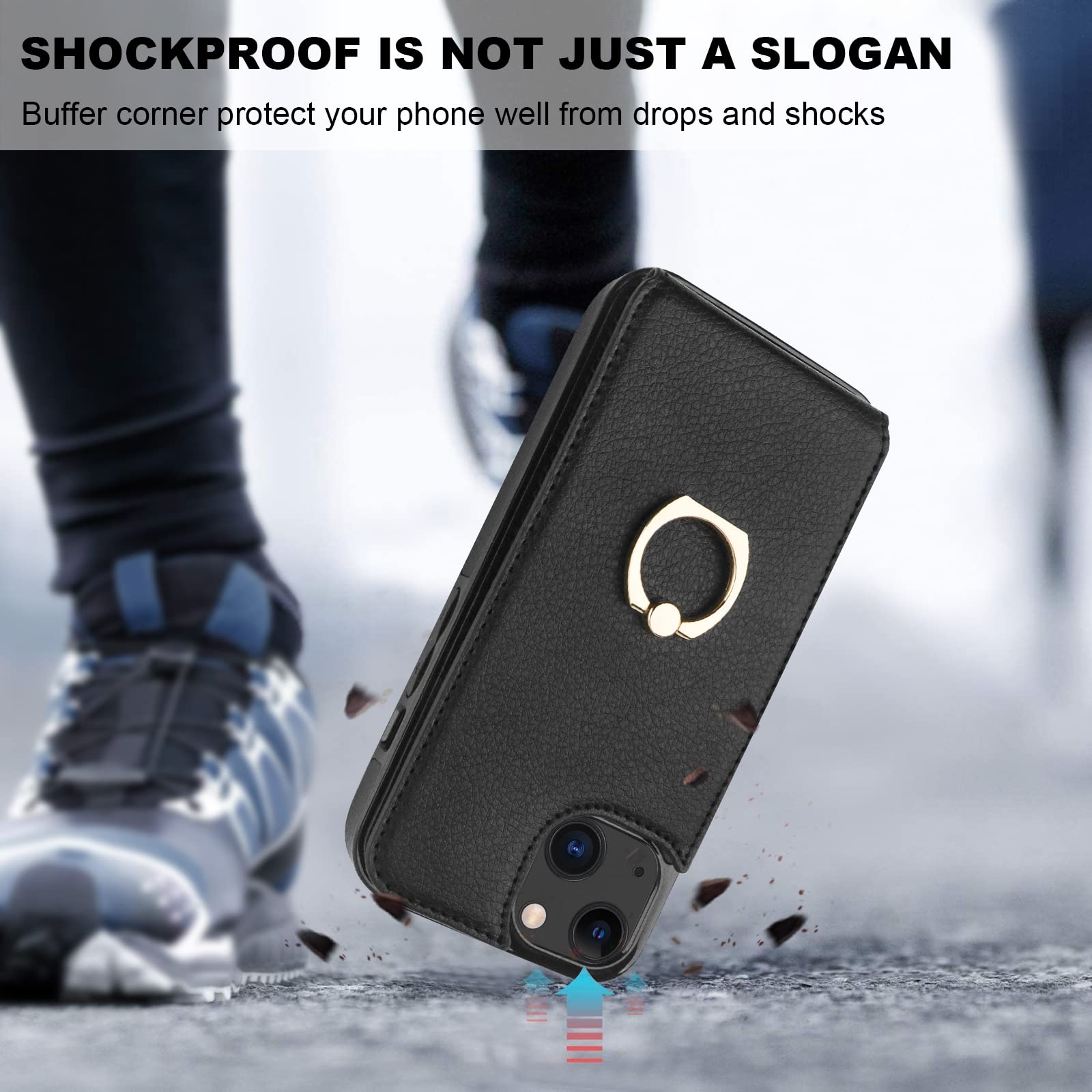 Folosu iPhone 13 Case Wallet with Card Holder - 360° Rotating Finger Ring Stand, RFID Blocking PU Leather Flip Cover with Shockproof Protection (6.1 Inch, Black) | Perfect for Work, Travel & Everyday Use