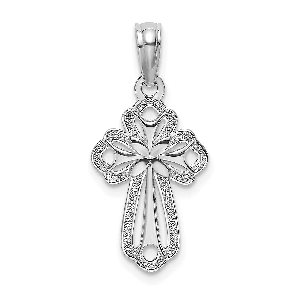 14K Gold Cut-Out Polished & Textured Cross Charm Pendant Necklace for Women - Elegant Religious Jewelry Gift for Birthday, Christmas & Everyday Wear