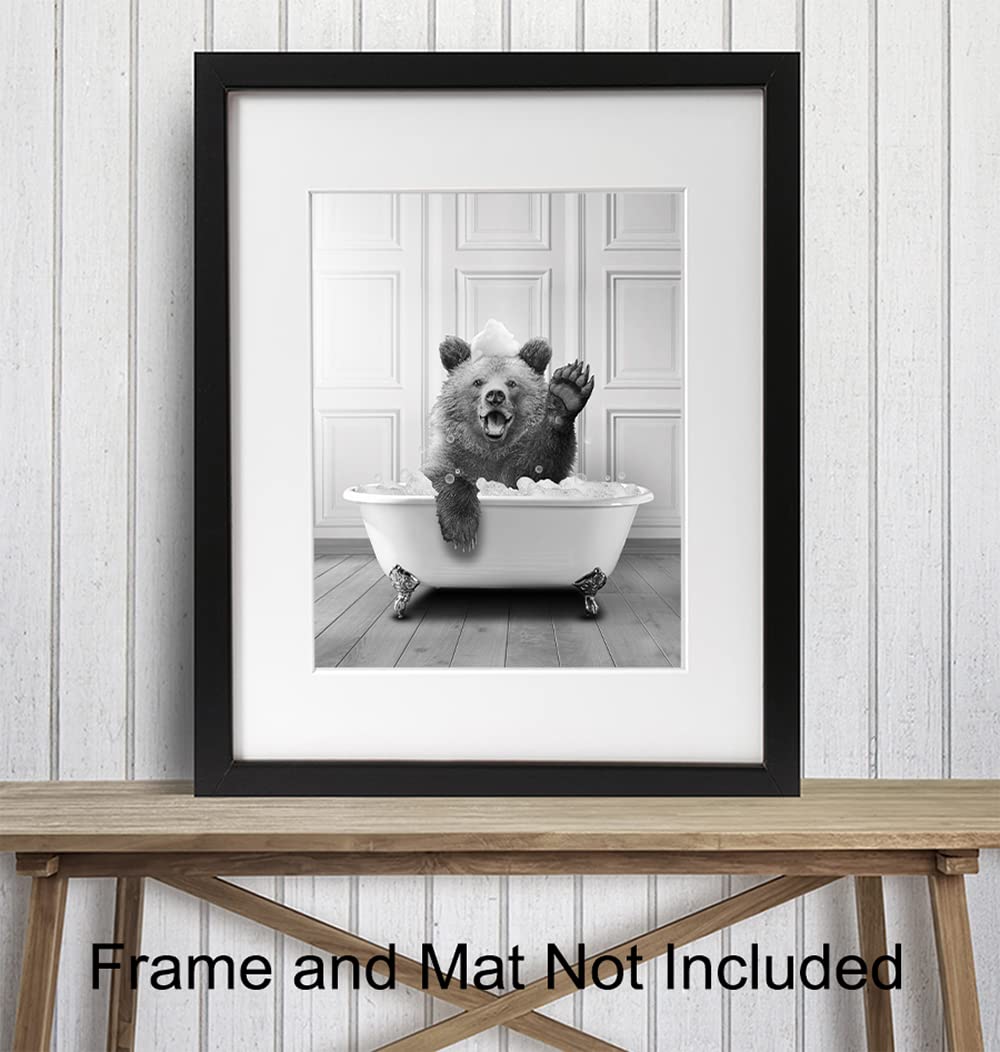 Funny Bear Wall Art Decor - Cute Modern Bathroom Sign for Women & Kids - Unique Powder Room & Restroom Wall Decor - Perfect for Bathroom, Nursery & Playroom