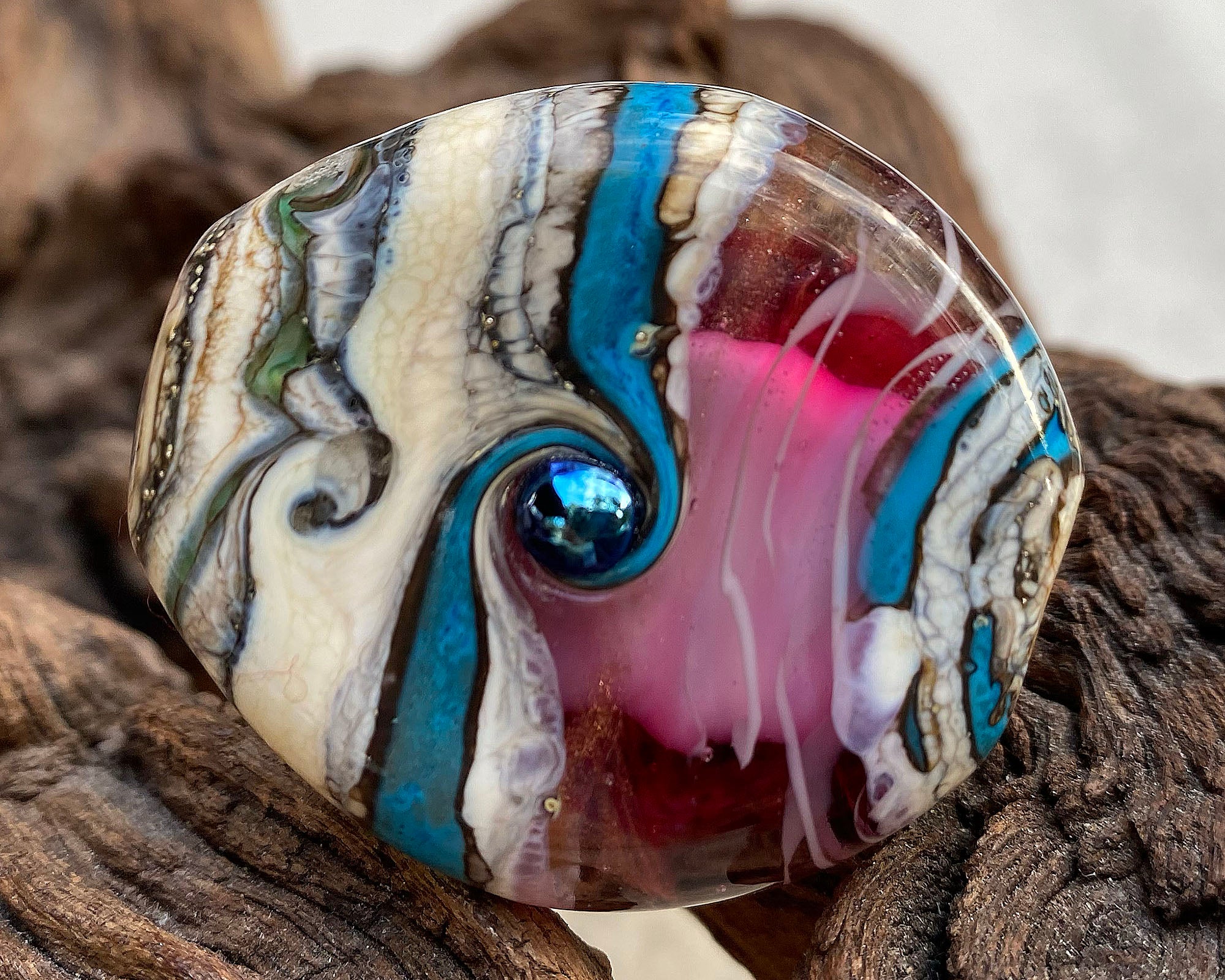Handmade Turquoise Pink Organic Lampwork Glass Focal Bead for Jewelry Making - Perfect for Necklaces, Bracelets & DIY Craft Projects