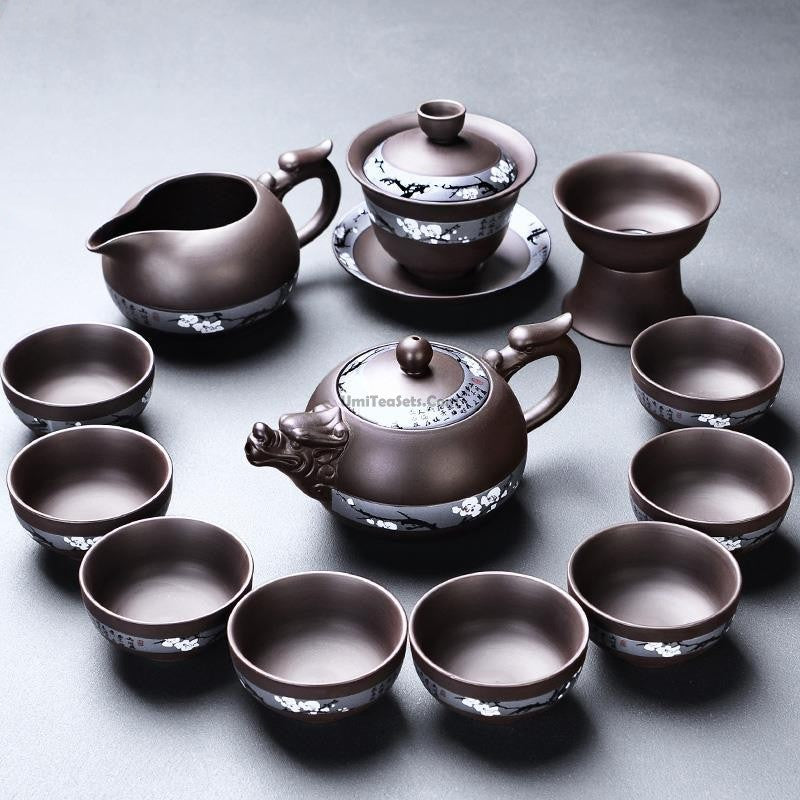 Premium Yixing Purple Clay Tea Set with Winter Plum Design - Authentic Chinese Teapot for Gongfu Tea Ceremony, Perfect for Home, Office & Gift Giving