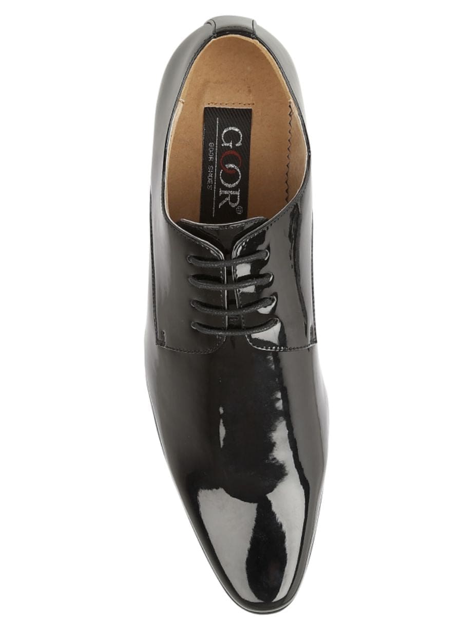 Goor Black Patent Leather 4-Eye Chisel Toe Gibson Dress Shoes for Men - Perfect for Formal Events, Office Wear & Special Occasions