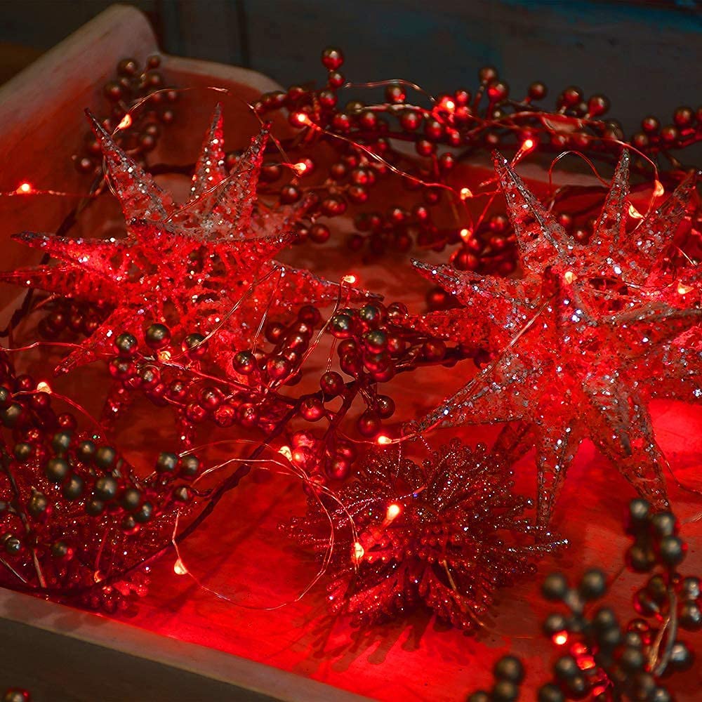 2 Pack Solar Powered Fairy String Lights Outdoor Waterproof - 8 Modes Twinkle Christmas Decorations - 33ft-100LED, 40ft-120LED, 66ft-200LED, 80ft-240LED (Red, 66ft) - Perfect for Garden, Patio, Wedding, Party & Holiday Decor