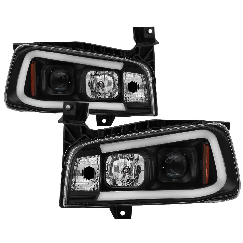 Bright LED Tube DRL Headlights for Dodge Charger 2006-2010 - Black/Clear Lens - Upgrade Your Ride with Daytime Running Lights for Enhanced Style & Safety