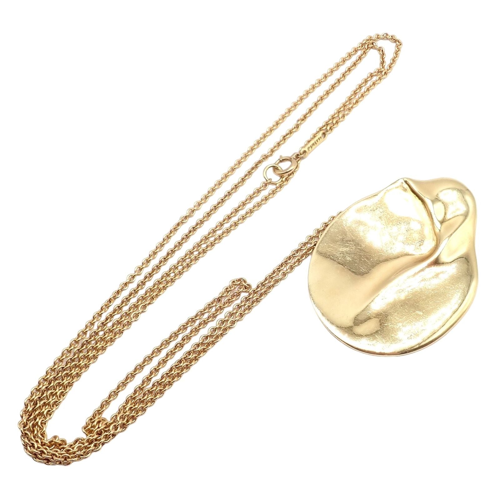 Tiffany & Co Peretti 18k Yellow Gold Madonna Pendant Necklace - Extra Large 30mm - Elegant Jewelry Gift for Women - Perfect for Weddings, Anniversaries & Special Occasions