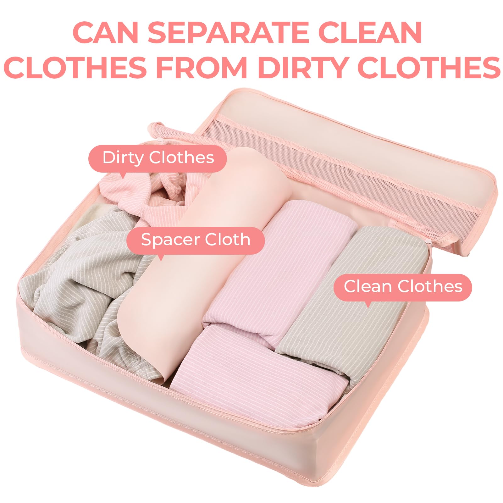 11-Piece Travel Packing Cubes Set - Durable Suitcase Organizer with Separate Compartments for Clean & Dirty Clothes | Perfect for Business Trips, Vacations & Backpacking (Pink)