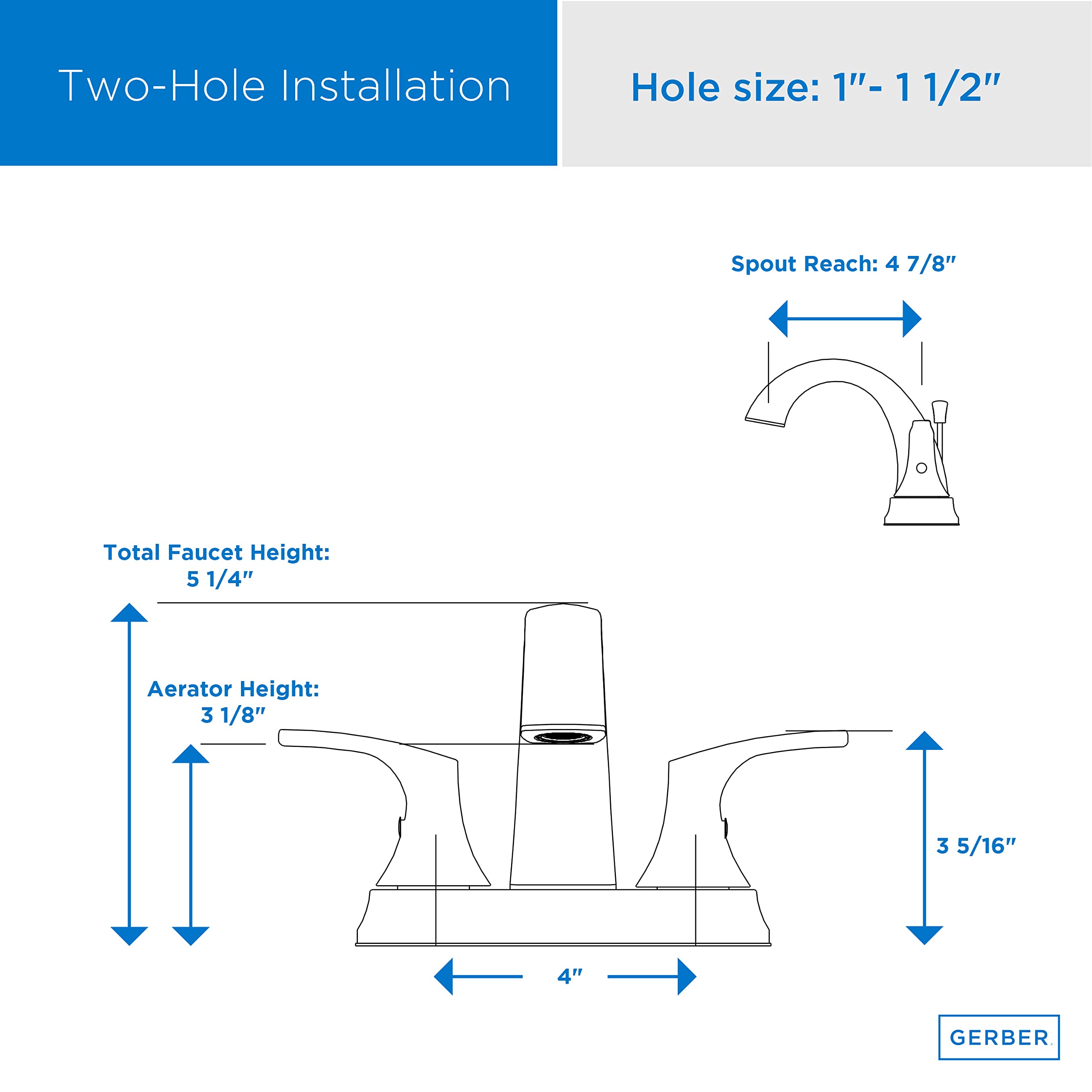 Gerber Plumbing Vaughn Centerset Bathroom Faucet with Metal Pop-Up Drain - Modern Bathroom Sink Faucet for Vanity, Powder Room & Guest Bath Installation