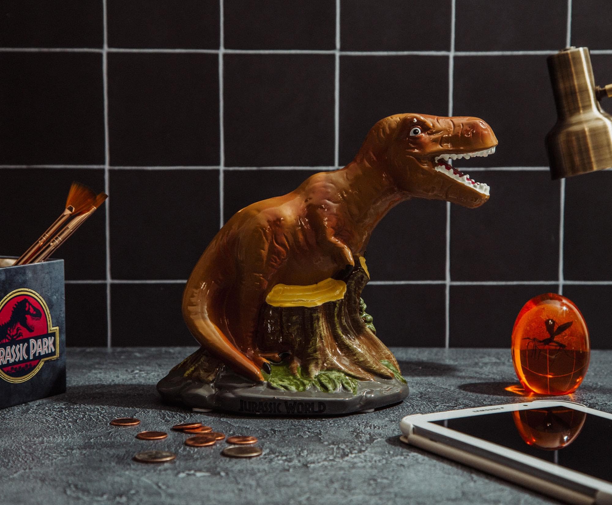 Jurassic World T-Rex Dinosaur Large Ceramic Coin Bank - Silver Buffalo Collectible for Kids & Adults | Perfect for Saving Money & Dinosaur Decor