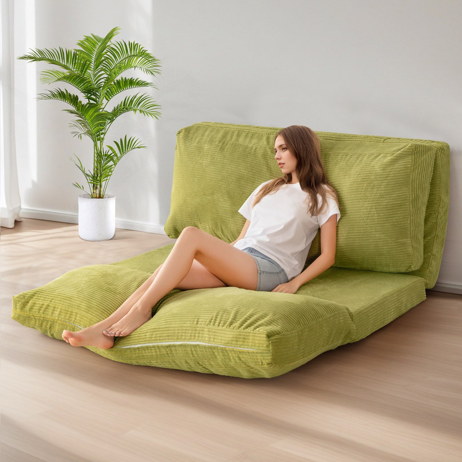MAXYOYO Foldable Corduroy Bean Bag Sofa Bed with Washable Cover - Perfect for Living Room Lounging, Dorm Room Comfort & Kids Play Area