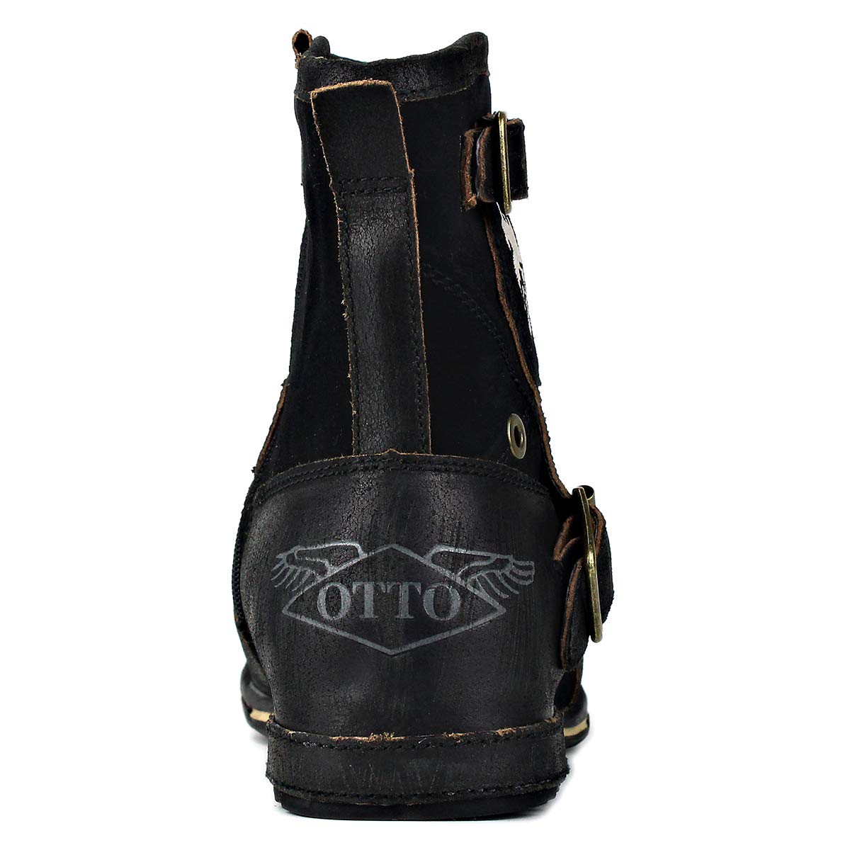 OSSTONE Men's Fashion Zipper-Up Leather Chukka Boots - Retro Style Casual Motorcycle Shoes (OS-5008-1-DA1B1) - Perfect for Riding, Daily Wear & Urban Street Style