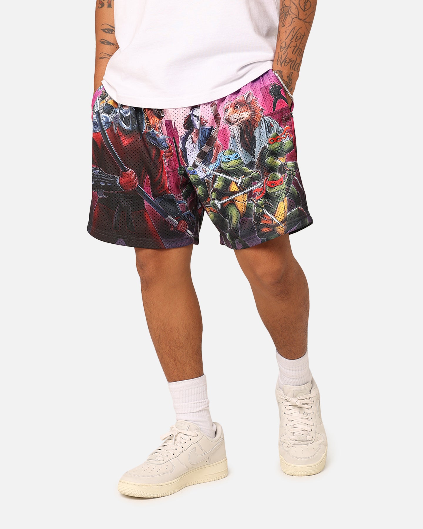 American Thrift X Teenage Mutant Ninja Turtles Retro Purple/Multi Mesh Shorts - Vintage TMNT Graphic Lounge Shorts for Casual Wear & Fan Collectibles