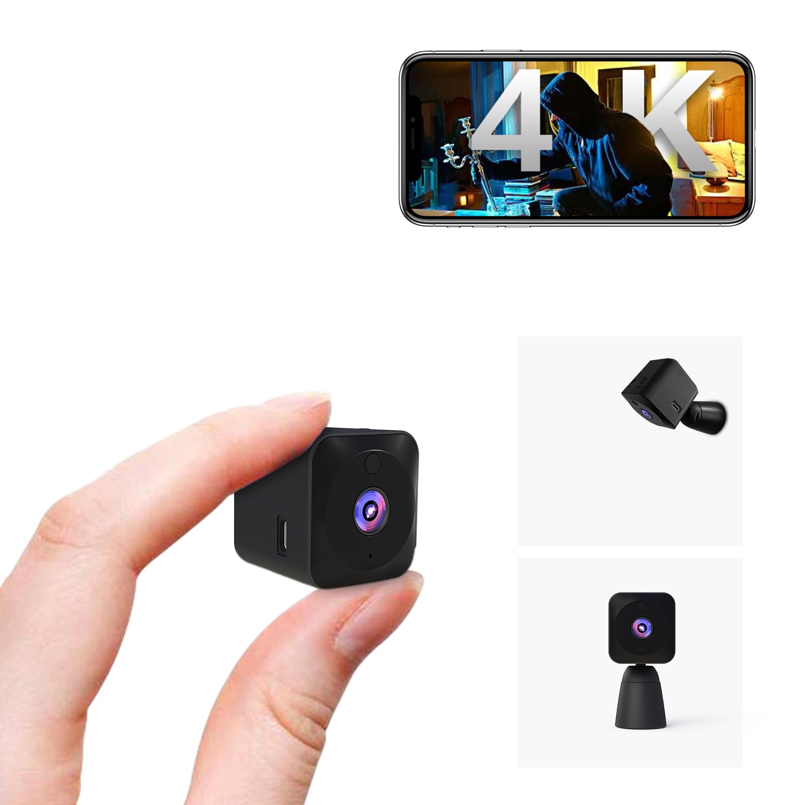 4K HD Mini Wireless WiFi Security Camera - Indoor Home Surveillance, Pet & Nanny Cam with Motion Detection & Night Vision | APP Control, Battery Powered | Perfect for Baby Monitoring, Room Security & Pet Watching