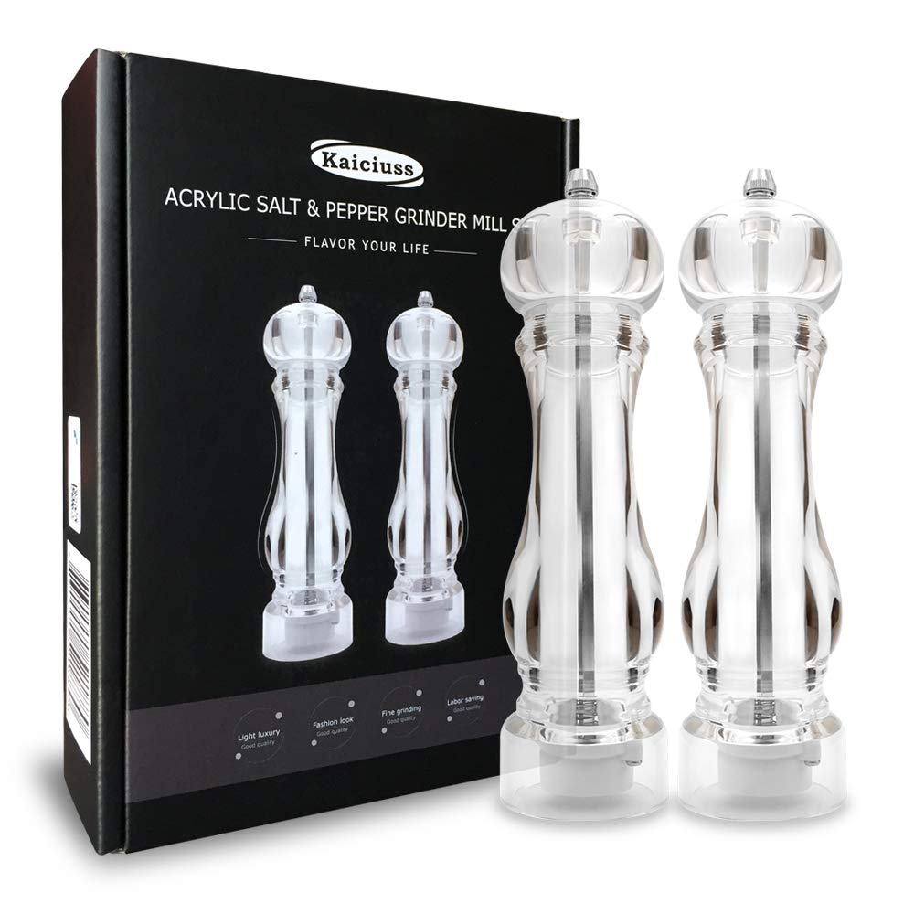 Premium Salt and Pepper Grinder Set - Large Refillable Acrylic Mill for Himalayan Salt & Whole Peppercorns - Perfect for Kitchen, Dining Table & Gift Giving