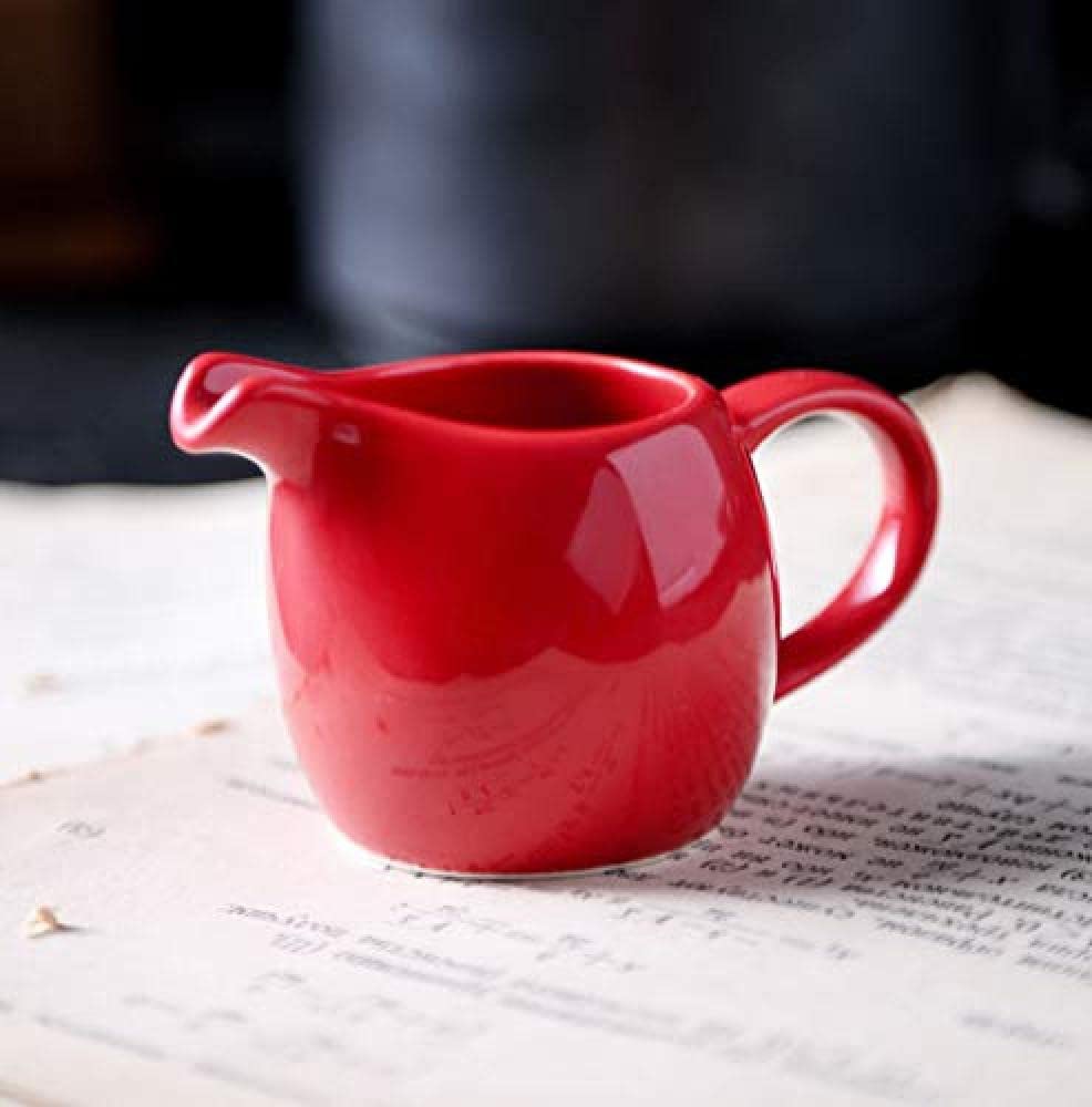 CHOOLD 2-Pack Mini Ceramic Creamer Pitcher with Handle - 1.5 oz & 3 oz Small Coffee Milk Creamer for Espresso, Tea, and Hot Chocolate - Perfect for Home, Cafe, and Restaurant Use (Red)