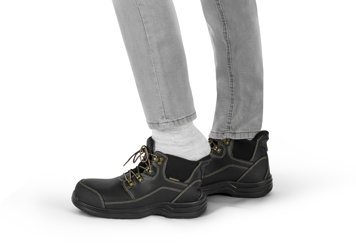 Graphite Black Hands-Free Work Boots for Men - Slip Resistant Safety Shoes for Construction, Warehouse & Outdoor Work