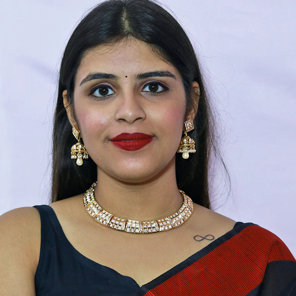 Luxury Gold Plated Royal Kundan Necklace and Earrings Set (D578) - Perfect for Weddings, Parties, and Special Occasions