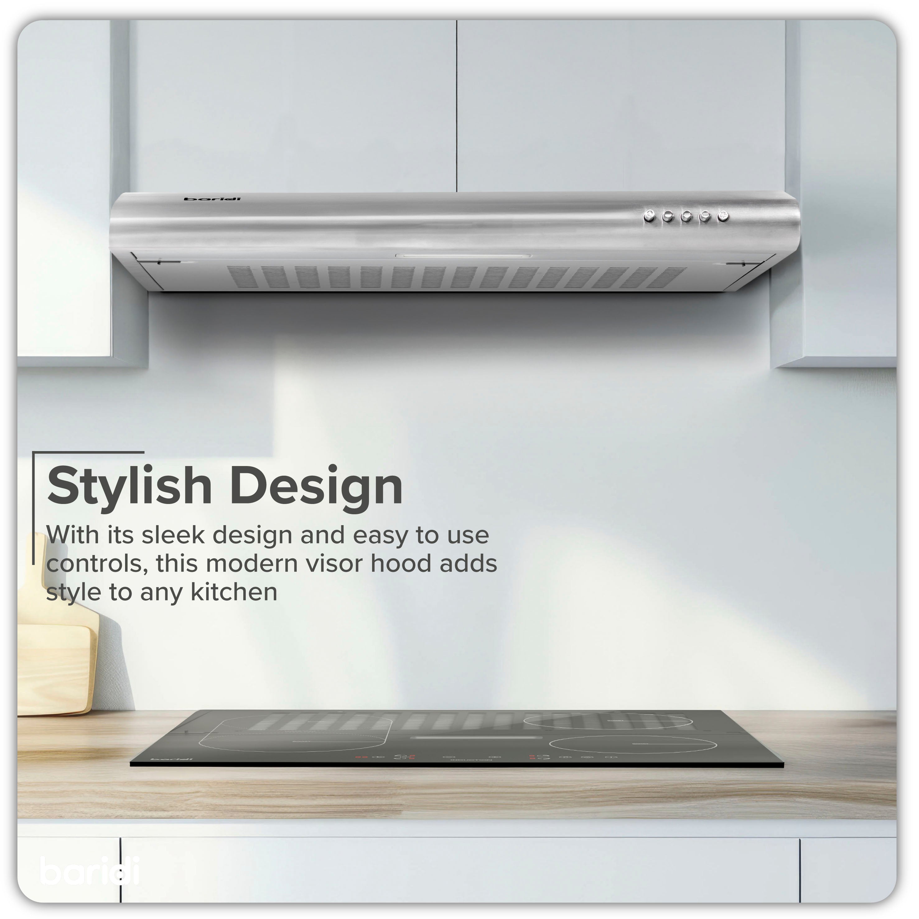 Baridi 60cm Under Cabinet Range Hood - Stainless Steel Kitchen Extractor Fan with Powerful Ventilation - Perfect for Small Kitchens, Apartments & Cooking Spaces (Model DH108)