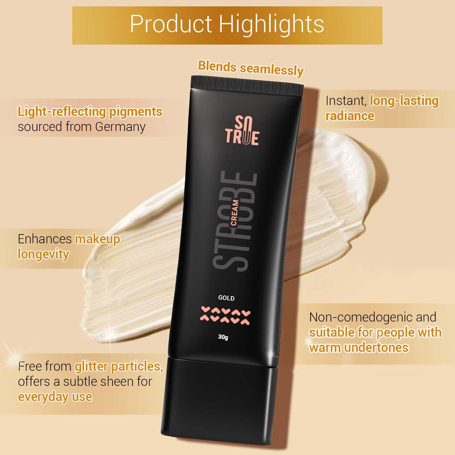 Sotrue Strobe Cream Gold - Multipurpose Face Highlighter for Dewy Glow & Hydration, All Skin Types, 30g | Perfect for Daily Makeup, Special Occasions & Photography Lighting Enhancement