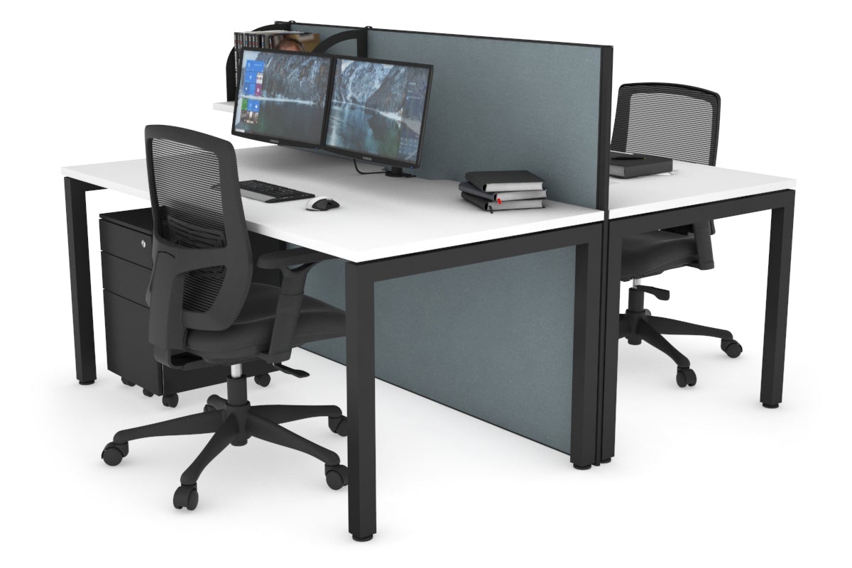 Horizon Quadro 2-Person Office Workstation Bench with Square Legs - 1400L x 800W Dimensions, Cable Management Scallop - Perfect for Shared Workspaces, Conference Rooms & Collaborative Office Environments