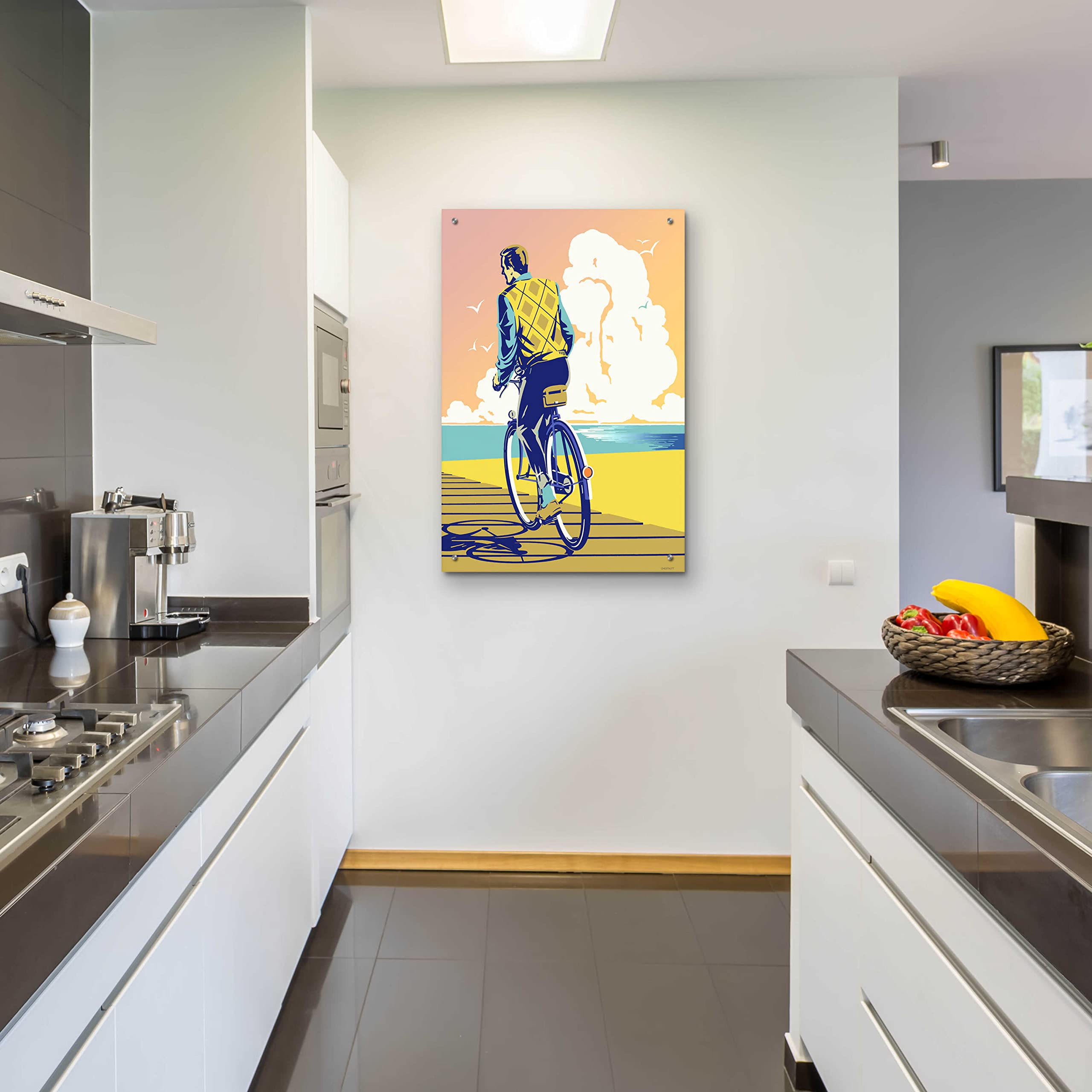 Epic Art 'Beach Bike' by David Chestnutt - Vibrant Acrylic Glass Wall Decor 24x36 Inches - Perfect for Living Room, Bedroom or Beach House Decor