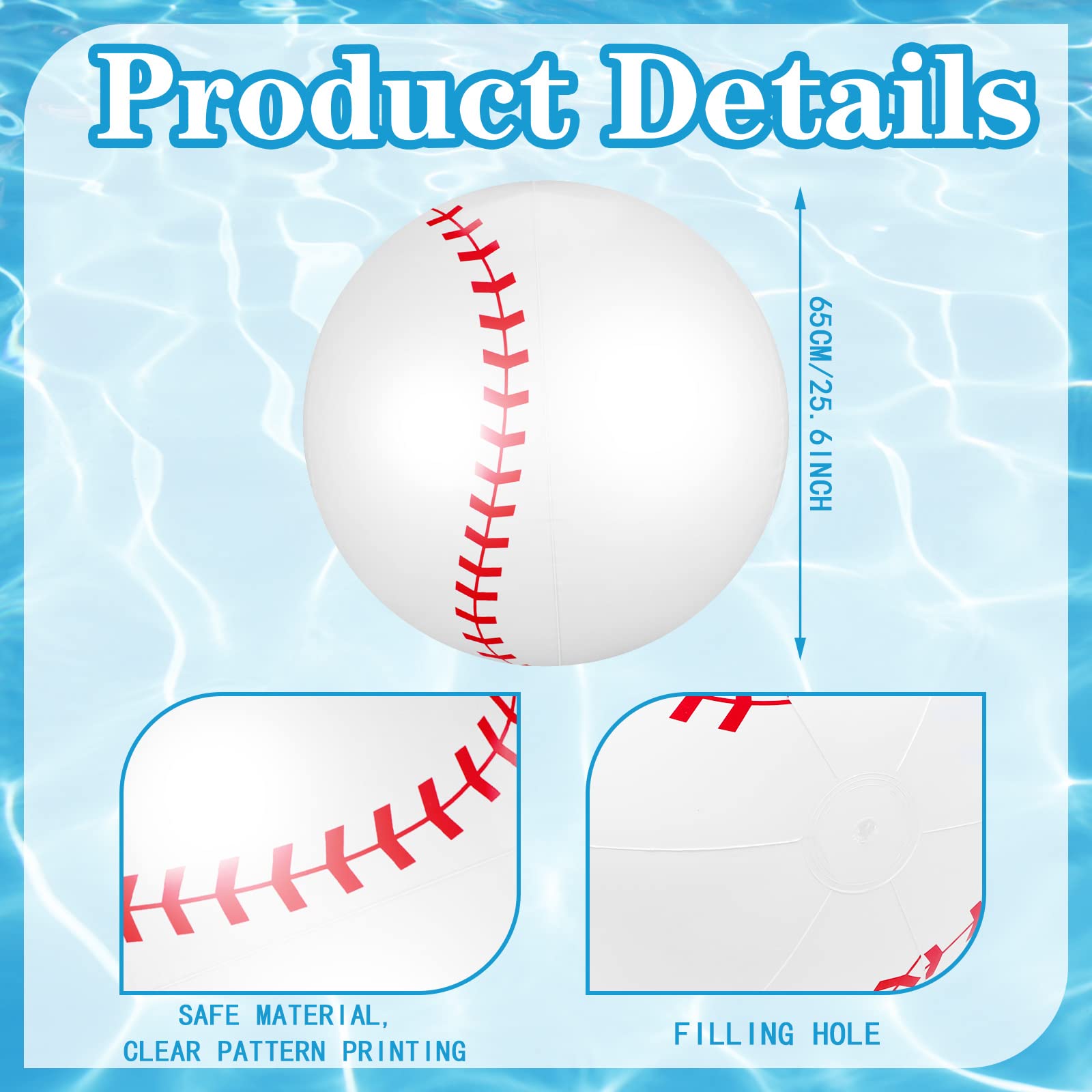 3-Pack 26-Inch Giant Inflatable Baseballs - Large Beach Balls for Outdoor Games, Pool Parties, and Backyard Sports - Fun Baseball-Themed Toys for Teens and Adults - Perfect for Summer BBQs, Beach Activities, and Team Sports Events