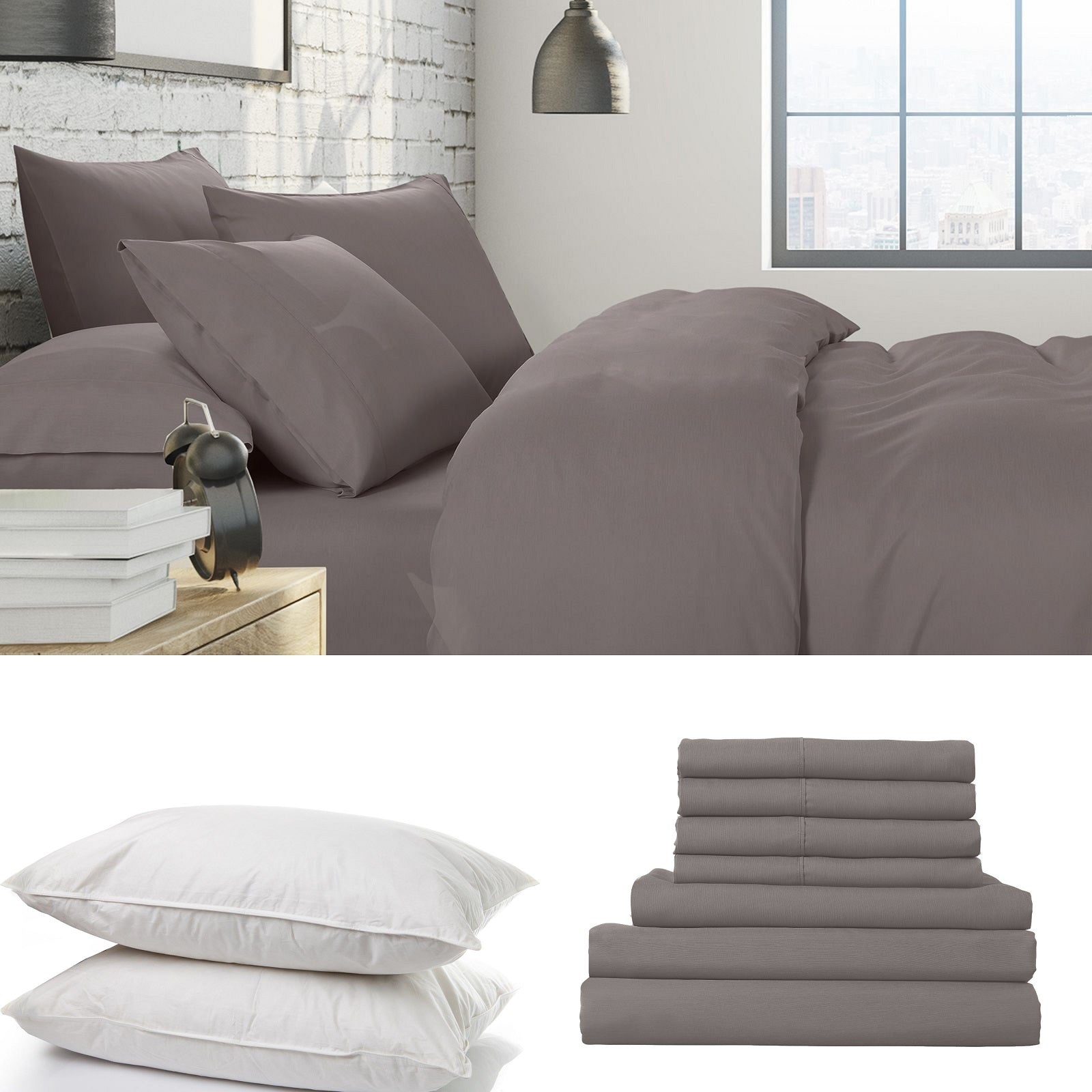 Luxury 1500 Thread Count 6-Piece Comforter Set with 2 Duck Feather Down Pillows - Queen Size Bedding in Dusk Grey | Ultra Soft Bed Sheets for Hotel-Style Comfort | Perfect for Master Bedrooms, Guest Rooms & Cozy Sleep