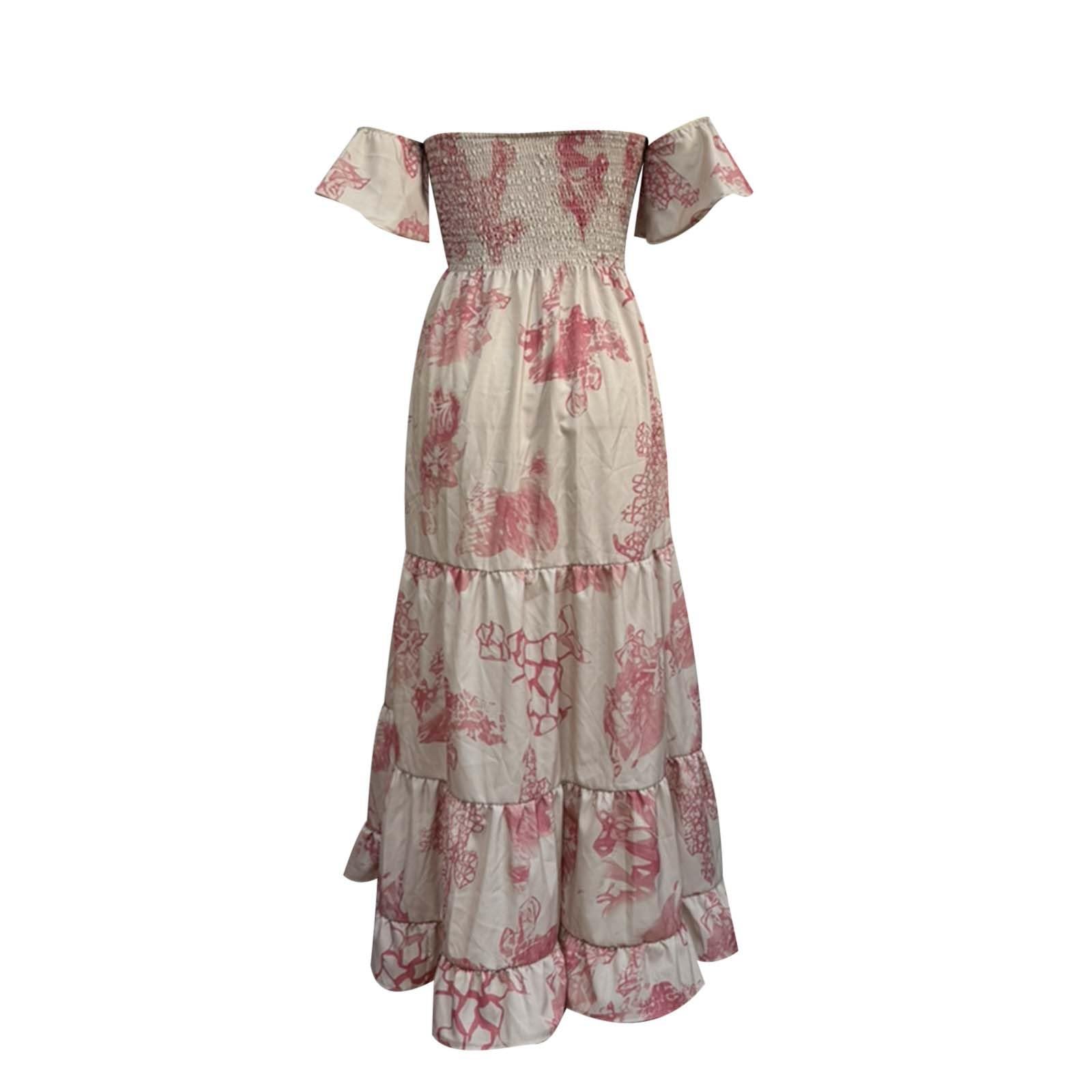 Women's Casual Summer Off Shoulder Maxi Dress - Floral Boho Bridesmaid Dress for Beach Wedding, Vacation & Outdoor Parties