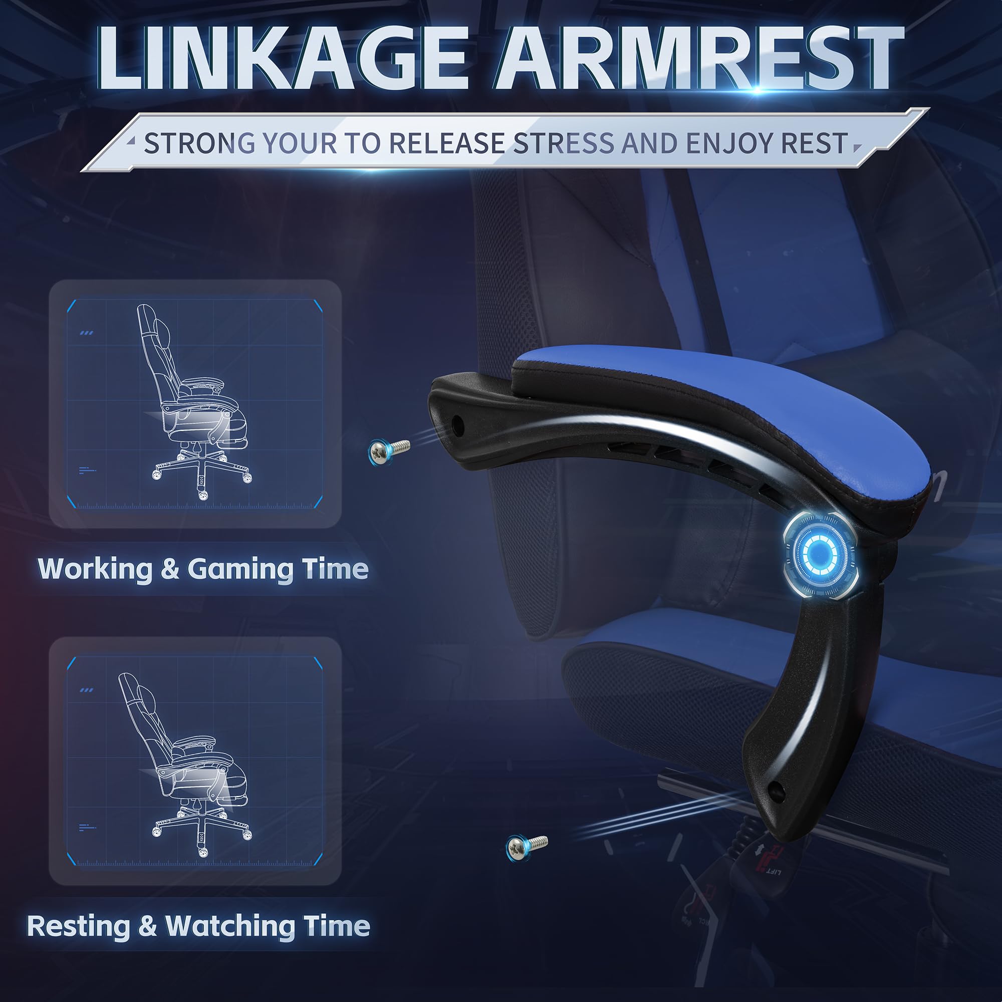 Ergonomic Gaming Chair for Adults - High Back Computer Chair with Footrest, Lumbar Massage & 360° Swivel - Adjustable Height Big & Tall Gamer Chair (Blue) - Perfect for Esports, Streaming & Home Office Setup