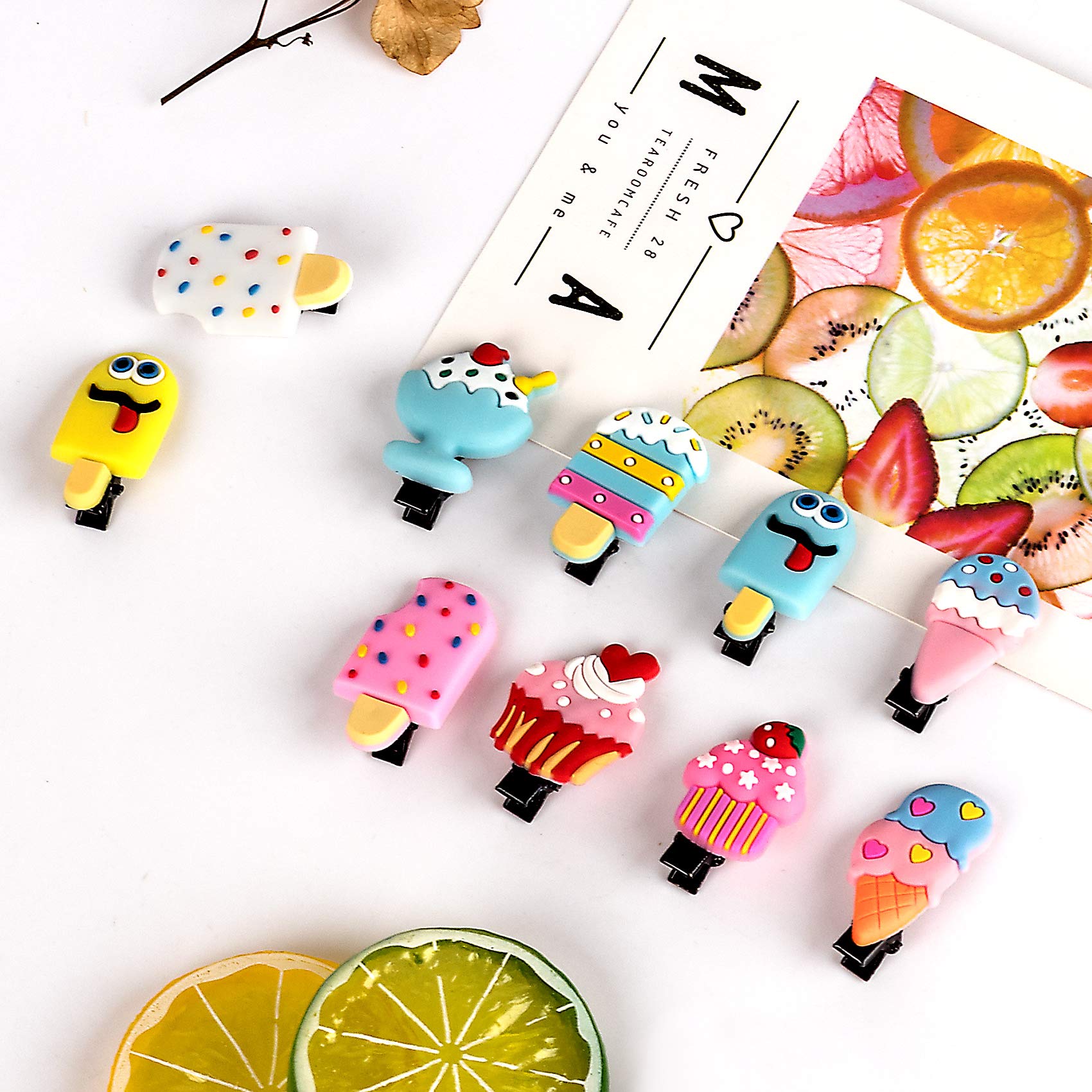 PAGOW 20PCS Cute Korean Style Hair Clips Set - Assorted Dessert Pattern Hair Accessories, Bow Ties & Headbands for Women & Girls | Perfect for Parties, Gifts & Daily Fashion Styling