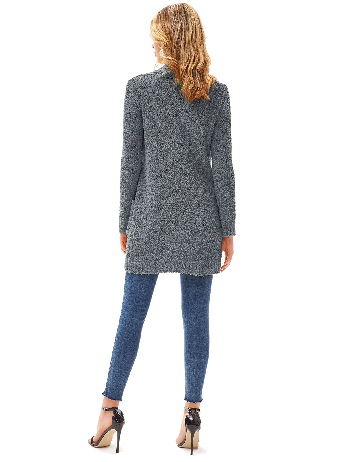 GRACE KARIN Women's Long Fuzzy Cardigan Sweater - Open Front Chunky Knit Sweater Coat with Pockets | Cozy Fall Winter Layering Piece for Home, Office & Casual Outings