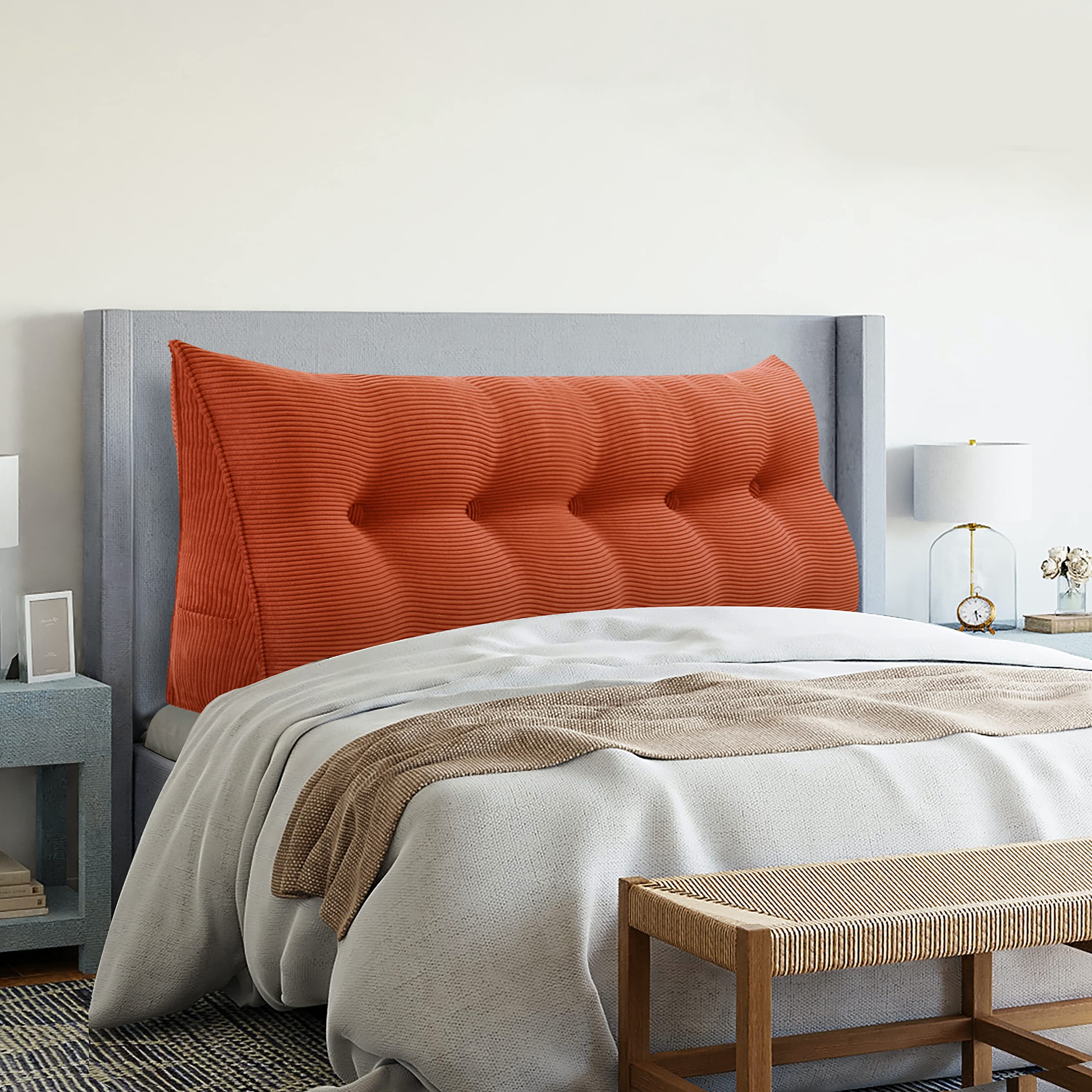 Queen Size Wedge Headboard Pillow with Removable Cover - Rusty Orange Triangle Bolster Pillow for Daybeds & Beds | Perfect for Back Support, Reading in Bed, and Stylish Home Decor