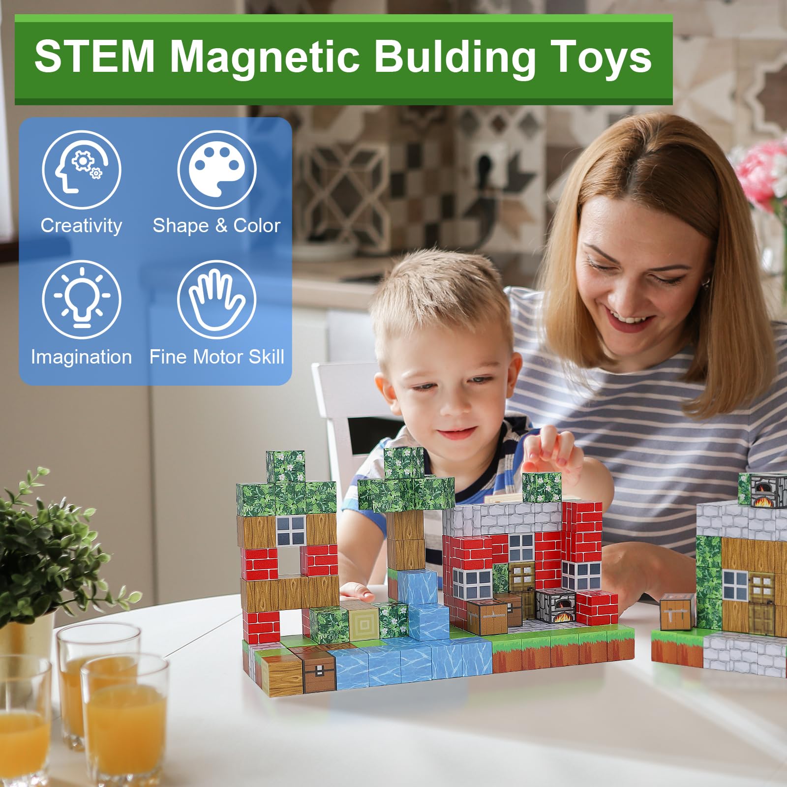 110PCS Magnetic Building Blocks for Kids Ages 6-10 | STEM Educational Stacking Toys for Boys & Girls | Sensory Fidget Cubes for Toddlers | Jungle Themed Creative Play Set - Perfect for Classroom, Birthday Gifts & Stress Relief Activities