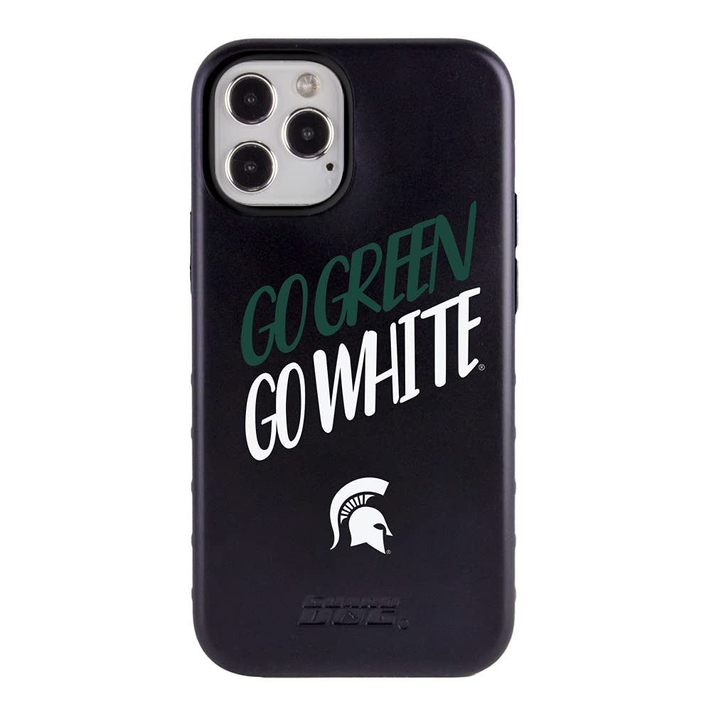 Guard Dog Collegiate Hybrid Case for iPhone 12/12 Pro - Michigan Spartans Team Design - Durable Protective Phone Cover - Go Green Go White Script Black - Perfect for School Spirit & Game Day