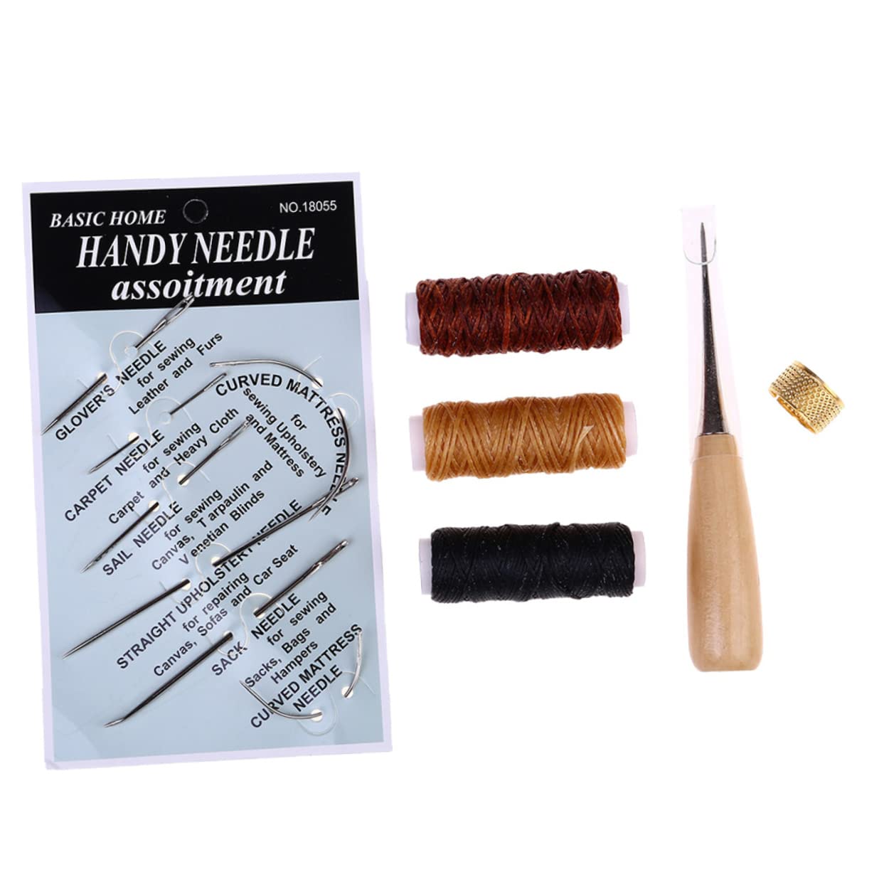 12pcs Leather Sewing Kit - Waxed Thread, Curved Needles & Repair Tools for Leather Craft, Embroidery & DIY Projects | Perfect for Leather Repair, Hand Stitching & Hotfix Applications