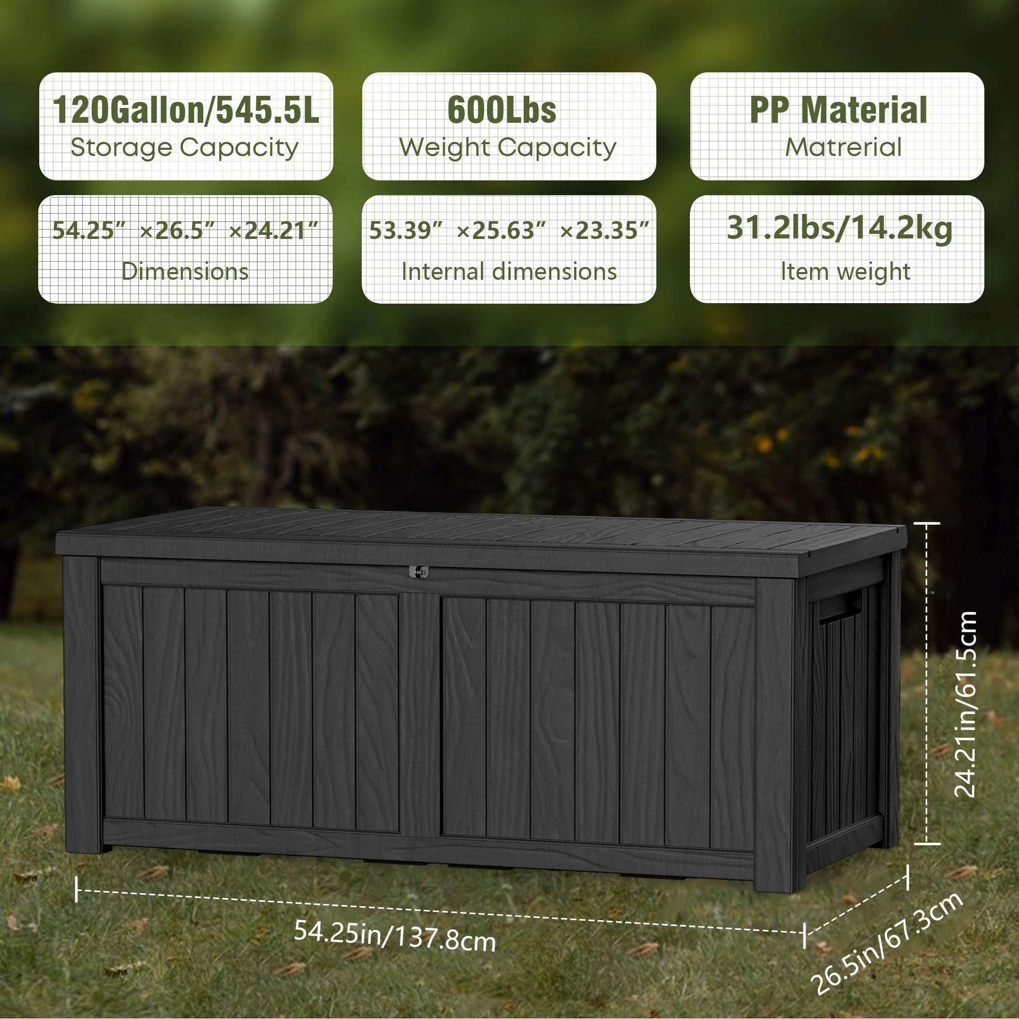 120 Gallon Lockable Resin Deck Box - Waterproof & UV-Resistant Outdoor Storage Container for Patio Cushions, Pool Toys, and Delivery Packages | Durable Black Weatherproof Storage Solution for Backyard, Garden, and Poolside Organization
