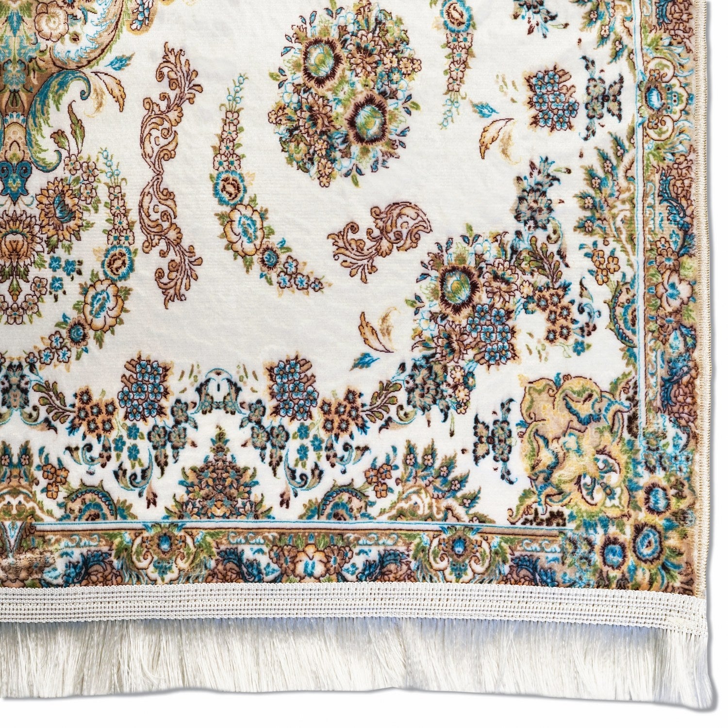 Premium Ivory & Blue Floral Prayer Rug - Islamic Prayer Mat with Non-Slip Backing - Perfect for Home, Mosque & Travel Prayer Needs
