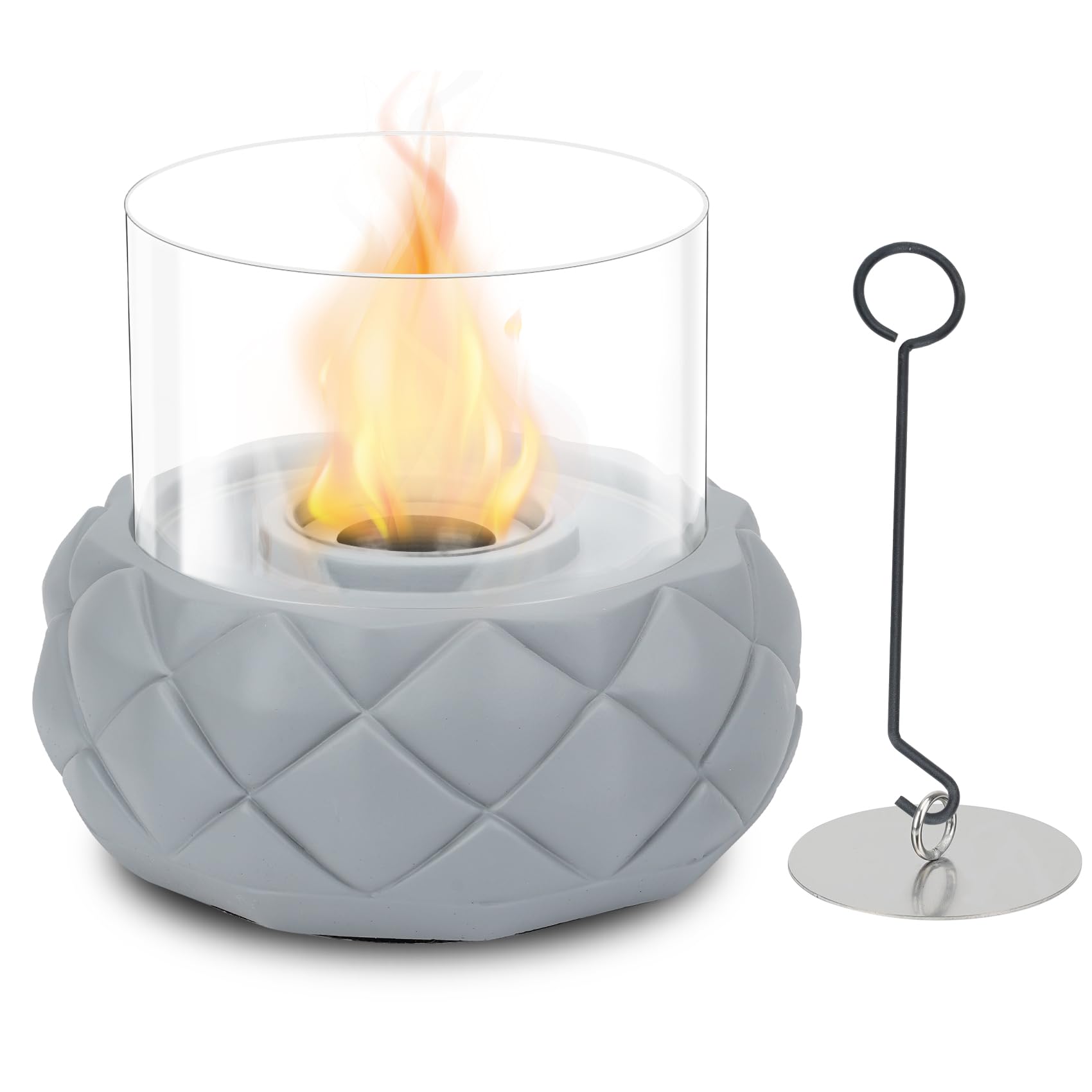Portable Concrete Ethanol Fireplace with Wind Guard - Indoor/Outdoor Use