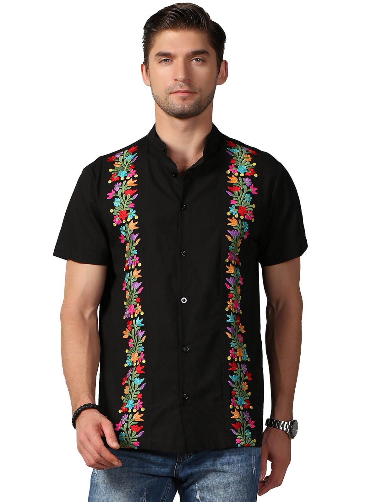 Authentic Mexican Guayabera Shirt for Men - Traditional Embroidered Button Down Dress Shirt with 4 Pockets | Perfect for Fiesta, Wedding, Beach & Summer Vacation Wear