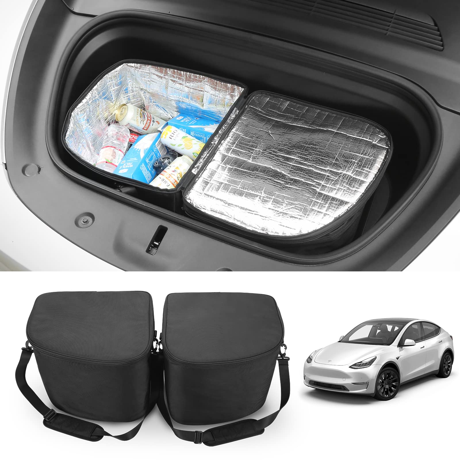 EVBOYS Tesla Model Y Frunk Cooler Organizer - Insulated Front Trunk Storage Bag (2-Piece Set) | Perfect for Picnics, Road Trips & Grocery Storage | Tesla Model Y Accessories