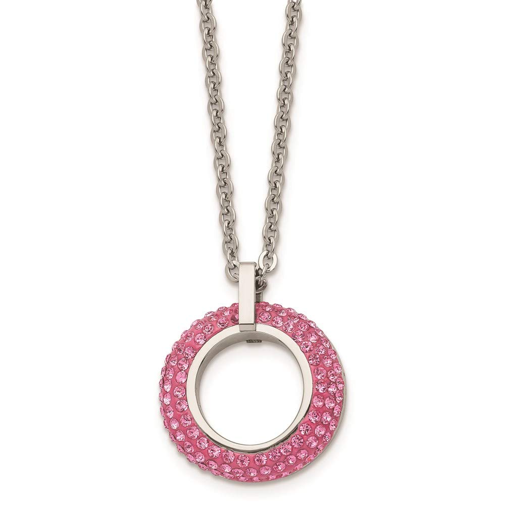 Jewelry Brothers Stainless Steel Pink Crystal Circle Pendant Necklace for Women - Elegant Gift for Valentine's Day, Anniversary & Special Occasions