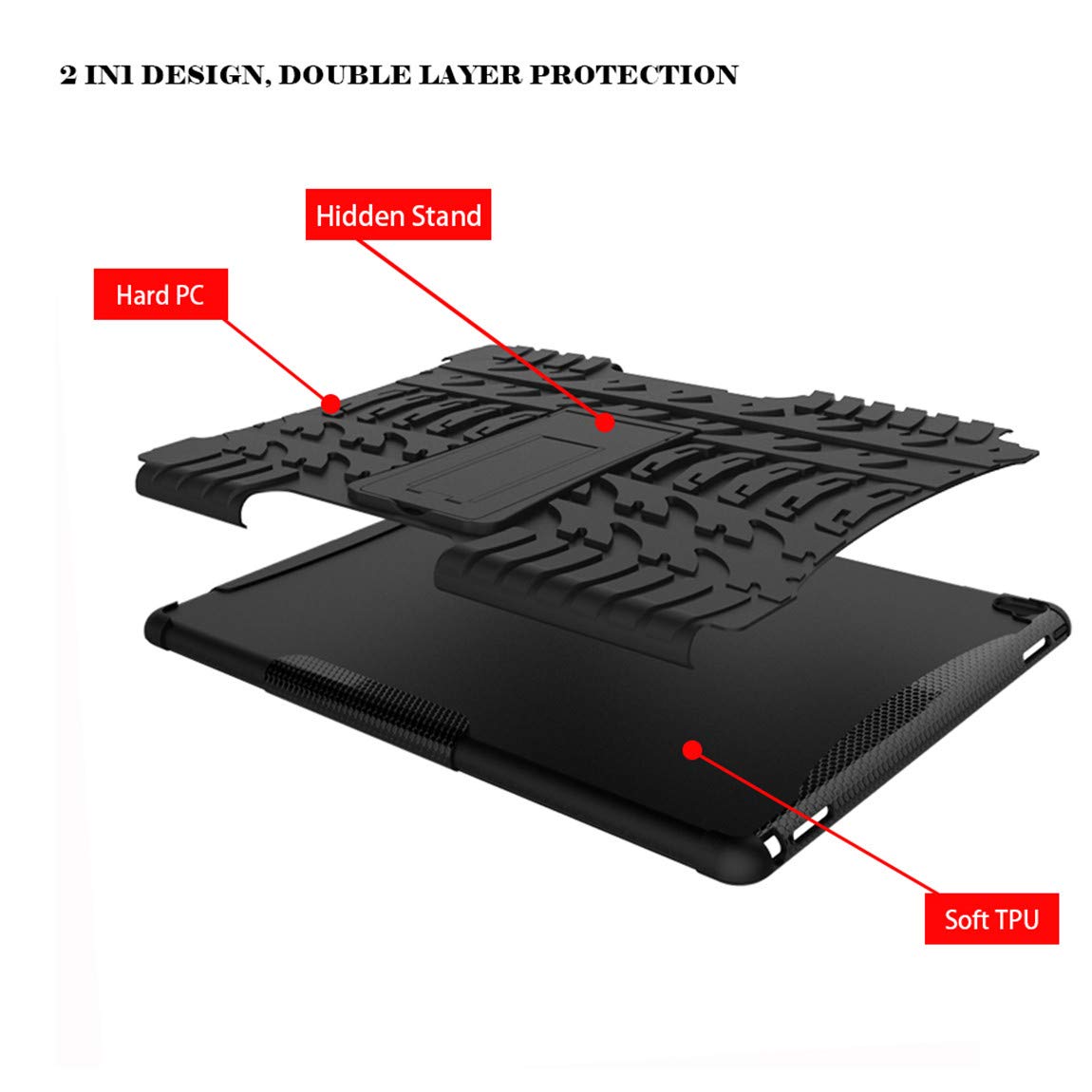 Premium Shockproof Hybrid Case for iPad Pro 9.7 Inch (2016 Model A1673/A1674/A1675) - Dual Layer Protective Cover with Anti-Slip Grip & Adjustable Kickstand | Perfect for Work, Travel, and Everyday Use