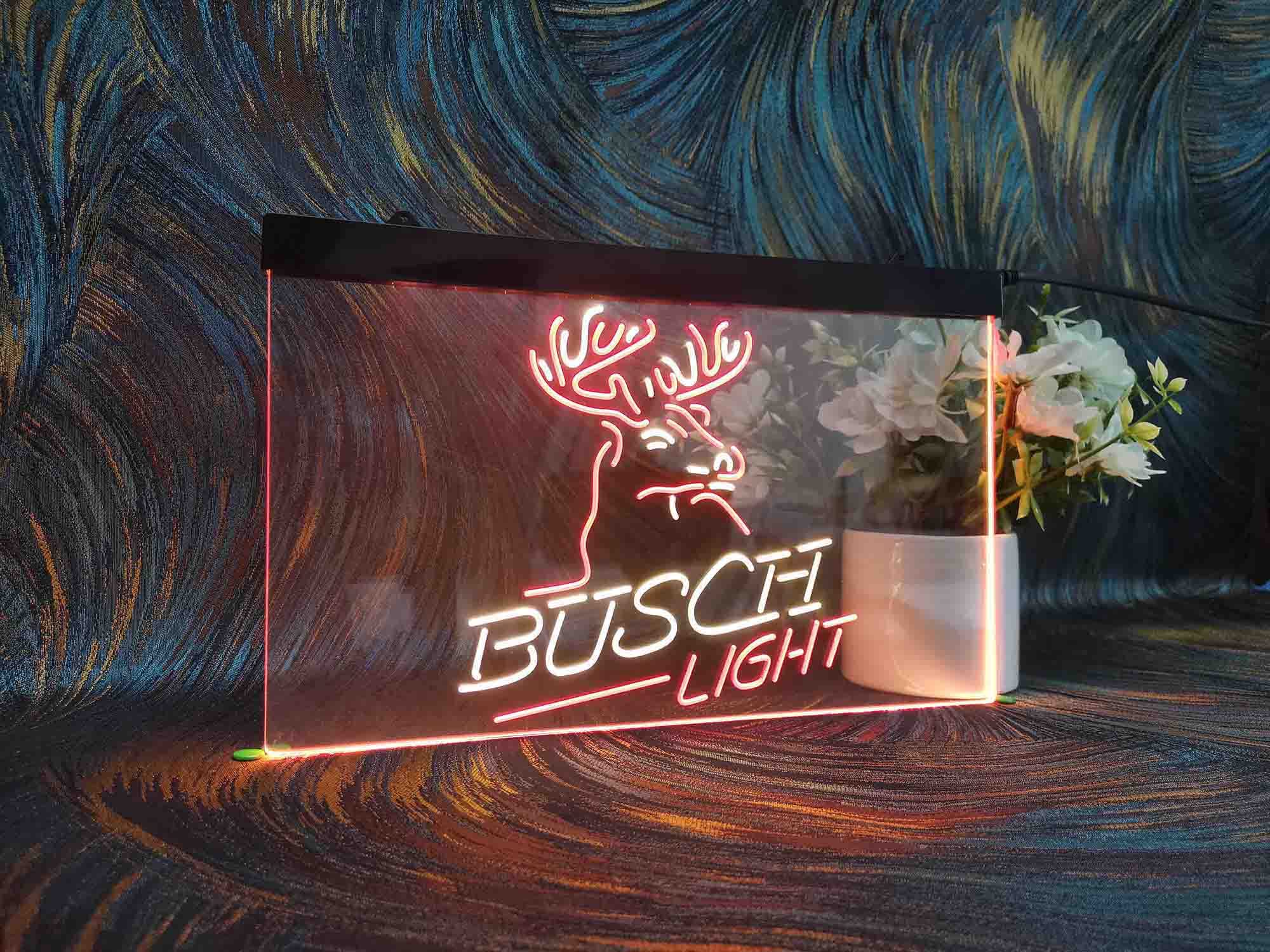 Ryeon Sang Buch Light Beer Deer Bar LED Neon Sign - Wall Art Lighting for Beer Bars, Man Caves & Gifts (Red & Yellow, 12x8 Inches) - Perfect for Home Decor, Taverns & Game Rooms