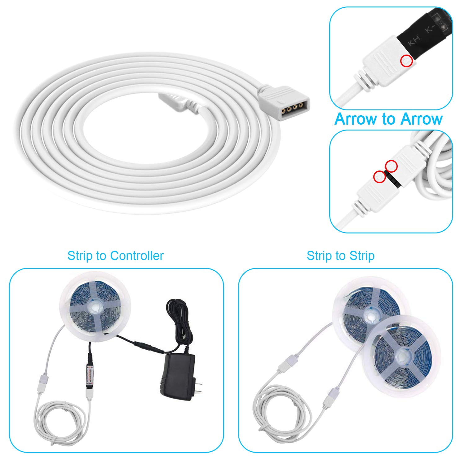 5050 RGB LED Strip Connectors 4 Pin - 10mm L Shape LED Light Connector Kit for Indoor/Outdoor Decoration, Home Theater & DIY Lighting Projects