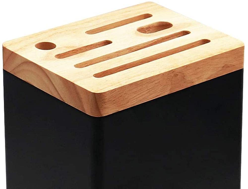 Premium Wooden Knife Block with Cover - 12-Slot Knife Holder for Kitchen Utensil Storage - Stylish Black Knife Stand for Countertop Organization | Perfect for Home Chefs & Professional Kitchens