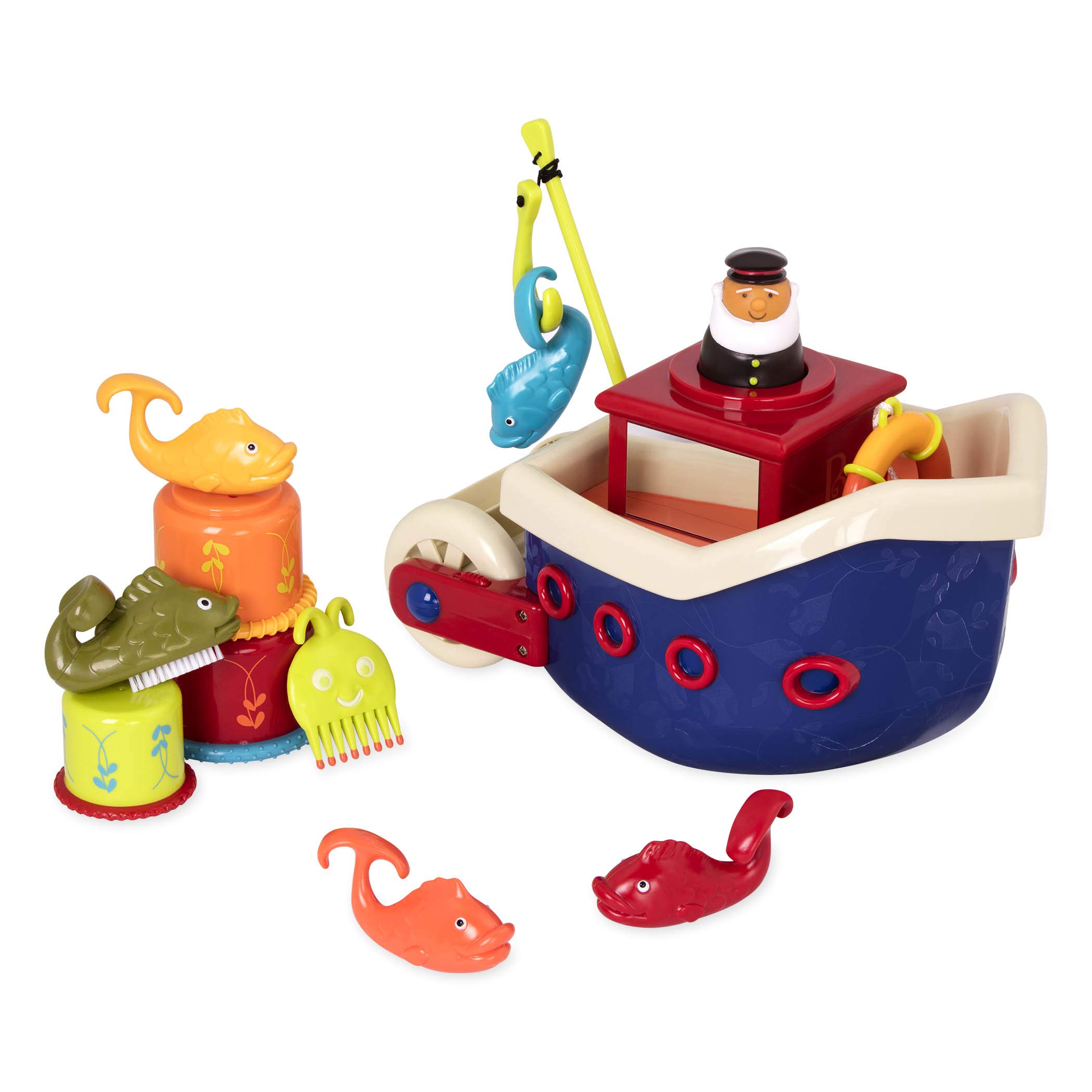 B. Toys Water Play Bath Toy Set - Boat & Fish Bath Toys for Toddlers & Kids 1 Year+ - Fun Splish Splash Tub Toys for Baby Bath Time & Sensory Play