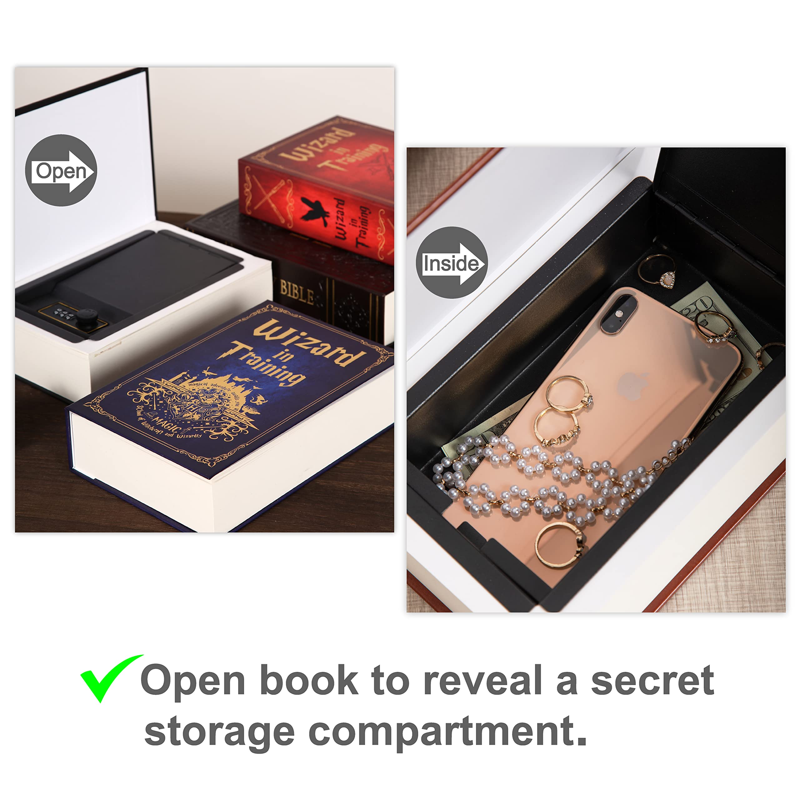 Ulixu Diversion Book Safe with Combination Lock - Secret Metal Cash Box for Money, Jewelry & Valuables - Compact Home & Office Safe for Security & Discreet Storage
