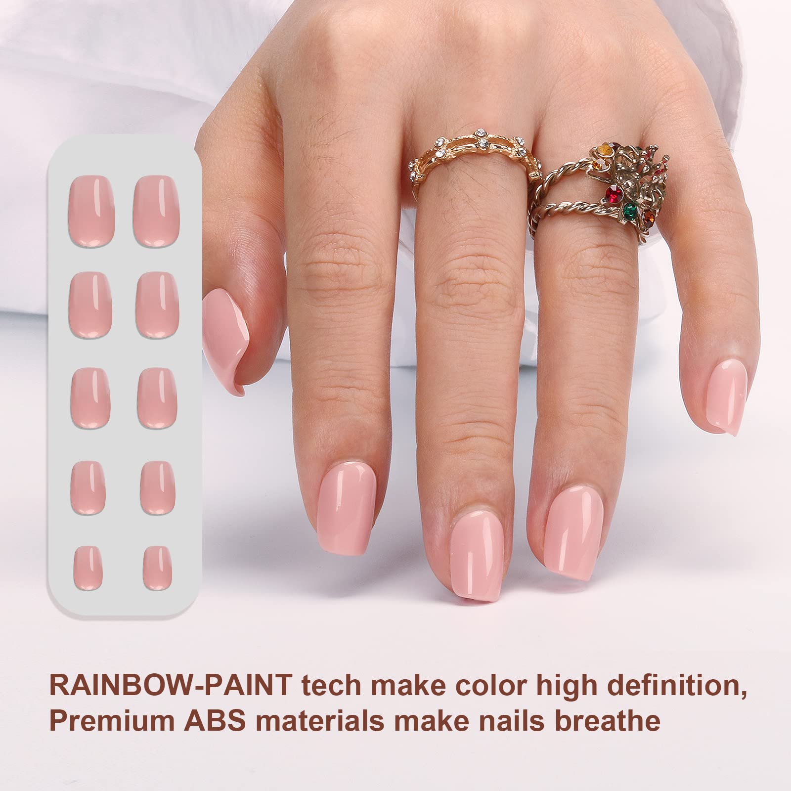 Short Squoval Press On Nails - Natural Fit ABS Fake Nails with Jelly Glue | Reusable Manicure False Nails for Women & Girls | UV Gel Glossy Cover | 15 Sizes 30PCS | Perfect for Parties, Weddings, and Everyday Wear